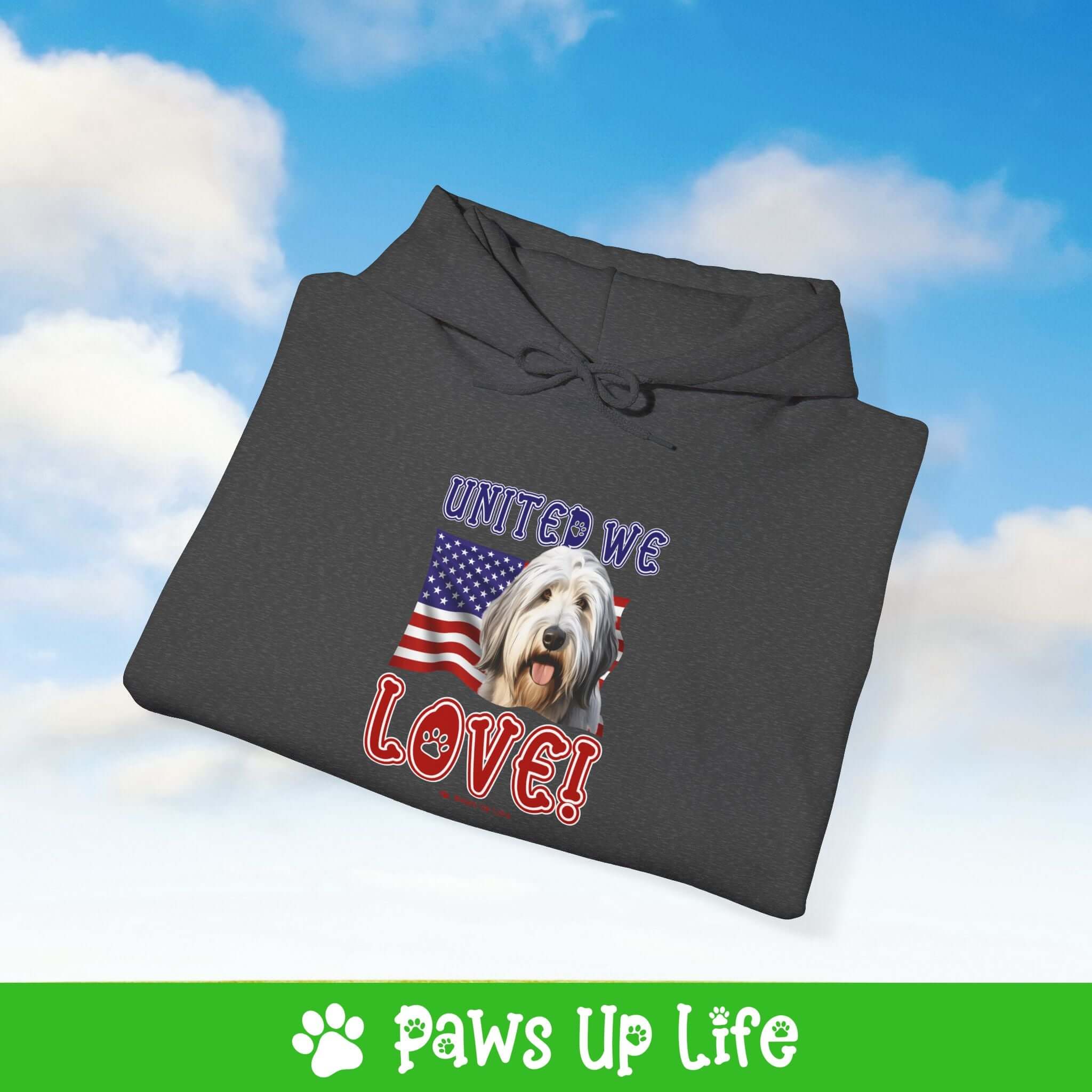 Old English Sheepdog Dog United We Love Unisex Hoodie Hooded Sweatshirt Classic Comfy Cotton | Paws Up Life, LLC