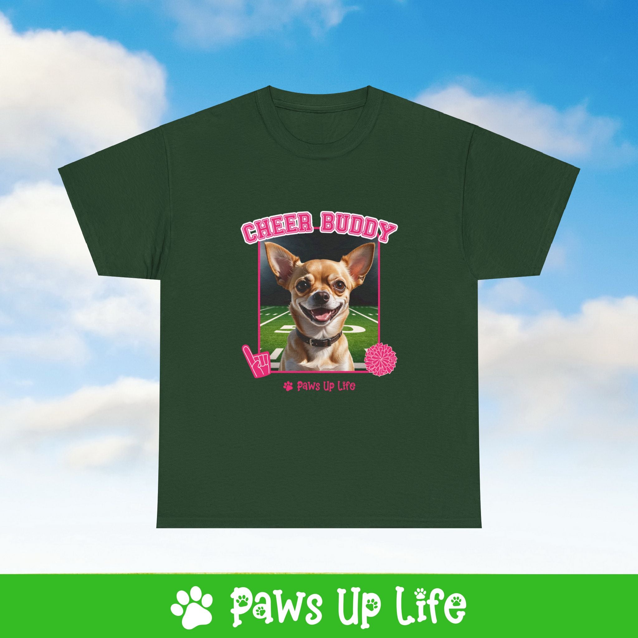 Chihuahua Football Cheer Buddy Cheerleading Dog Tee, Shirt, Unisex Pet Lover Gift, Dog Mom Dad Tshirt, Animal Rescue Advocate, Cute Puppy Graphic Top Classic Collar | Paws Up Life, LLC