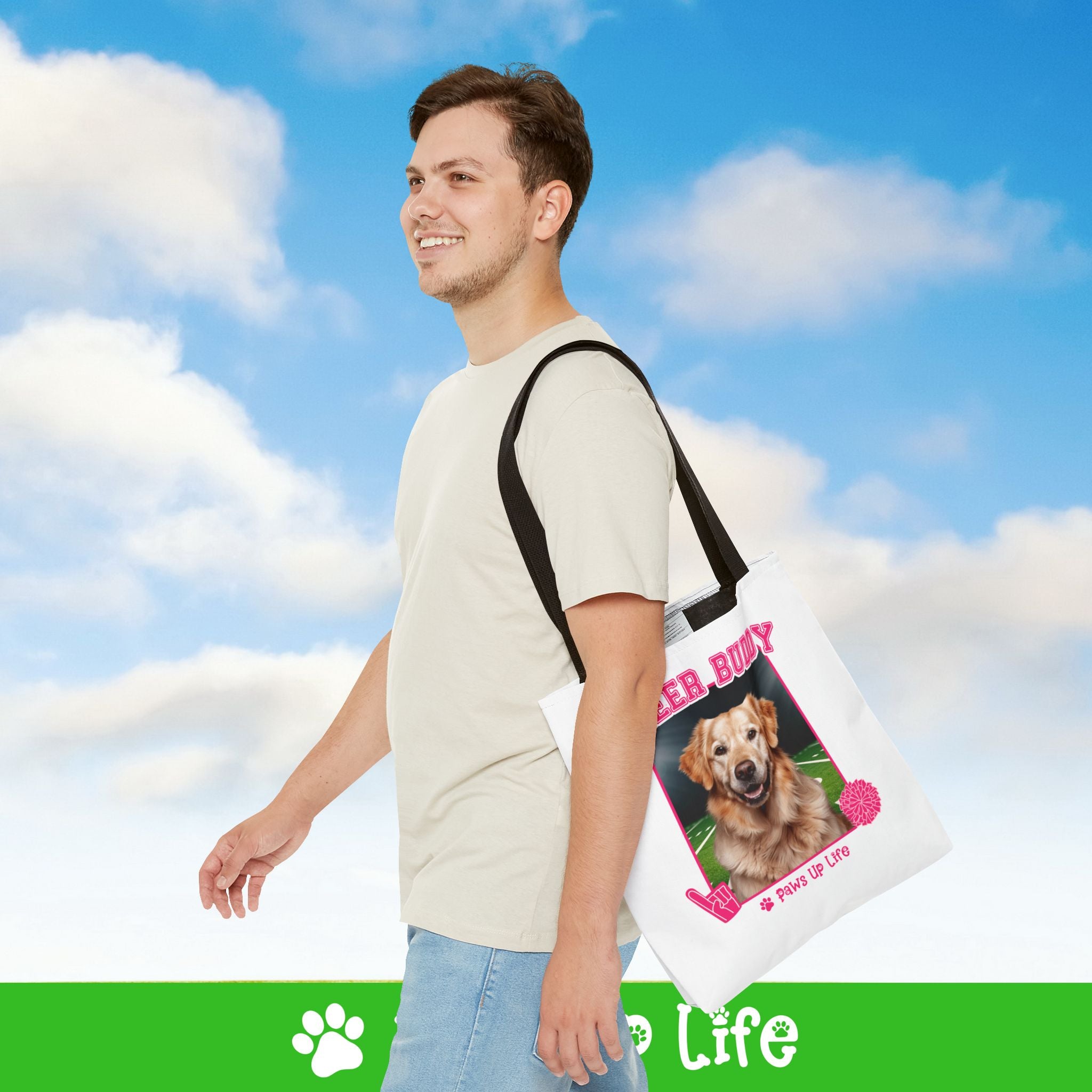 Golden Retriever Football Cheer Buddy Tote Bag - Choose from 3 Sizes | Paws Up Life, LLC