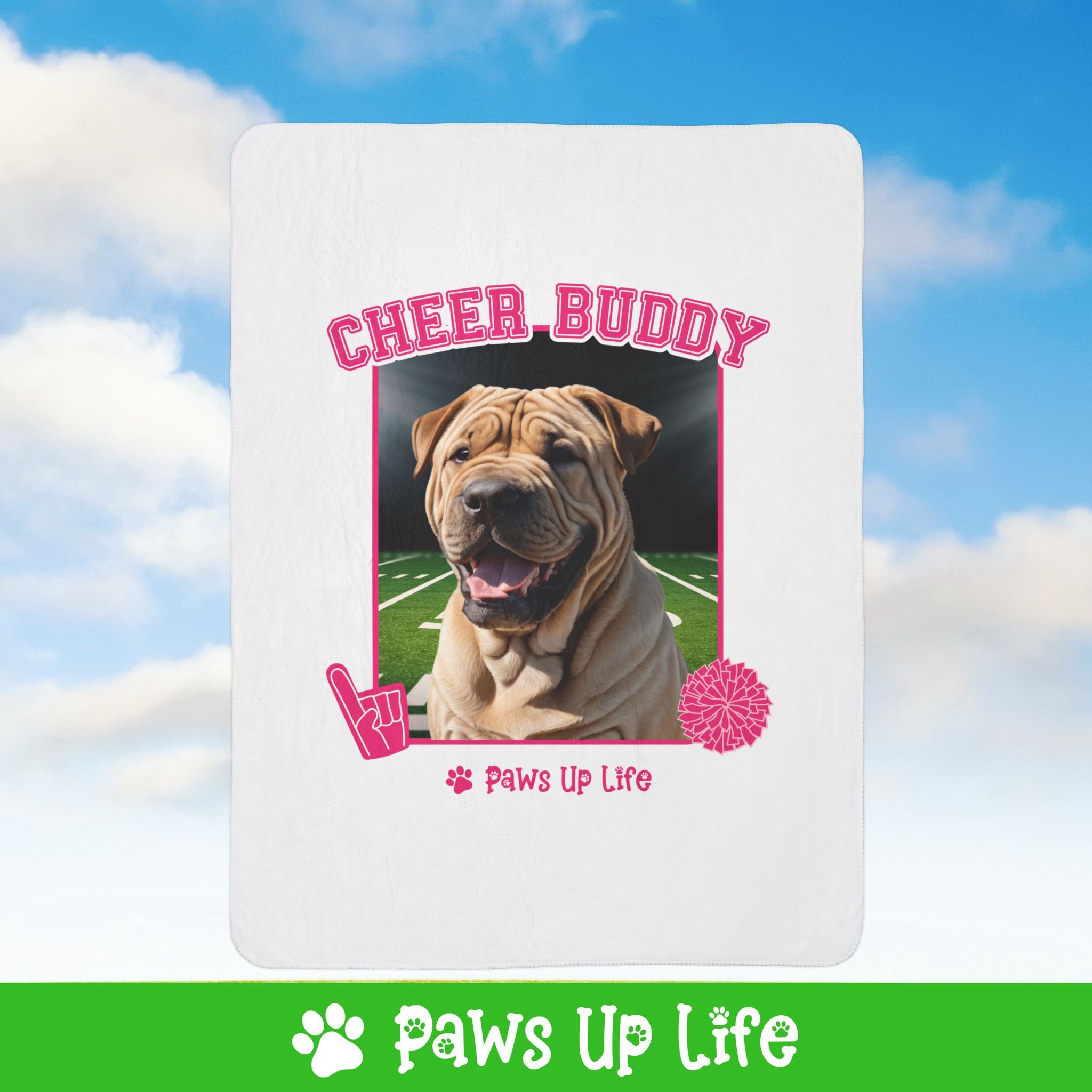 Chinese Shar Pei Football Cheer Buddy Cheerleading Dog Fleece Sherpa Blanket - Perfect for Snuggling and Cozy Napping | Paws Up Life, LLC