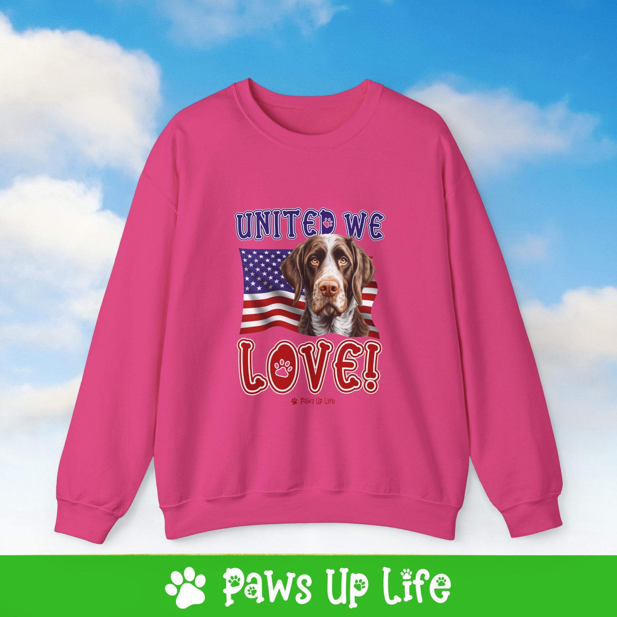 German Wirehaired Pointer Dog United We Love Dog Crewneck Sweatshirt, Unisex Gift for Animal Lovers, Dog Mom Dad Sweatshirt, Cute Dog Lover Apparel, Fun Pet | Paws Up Life, LLC