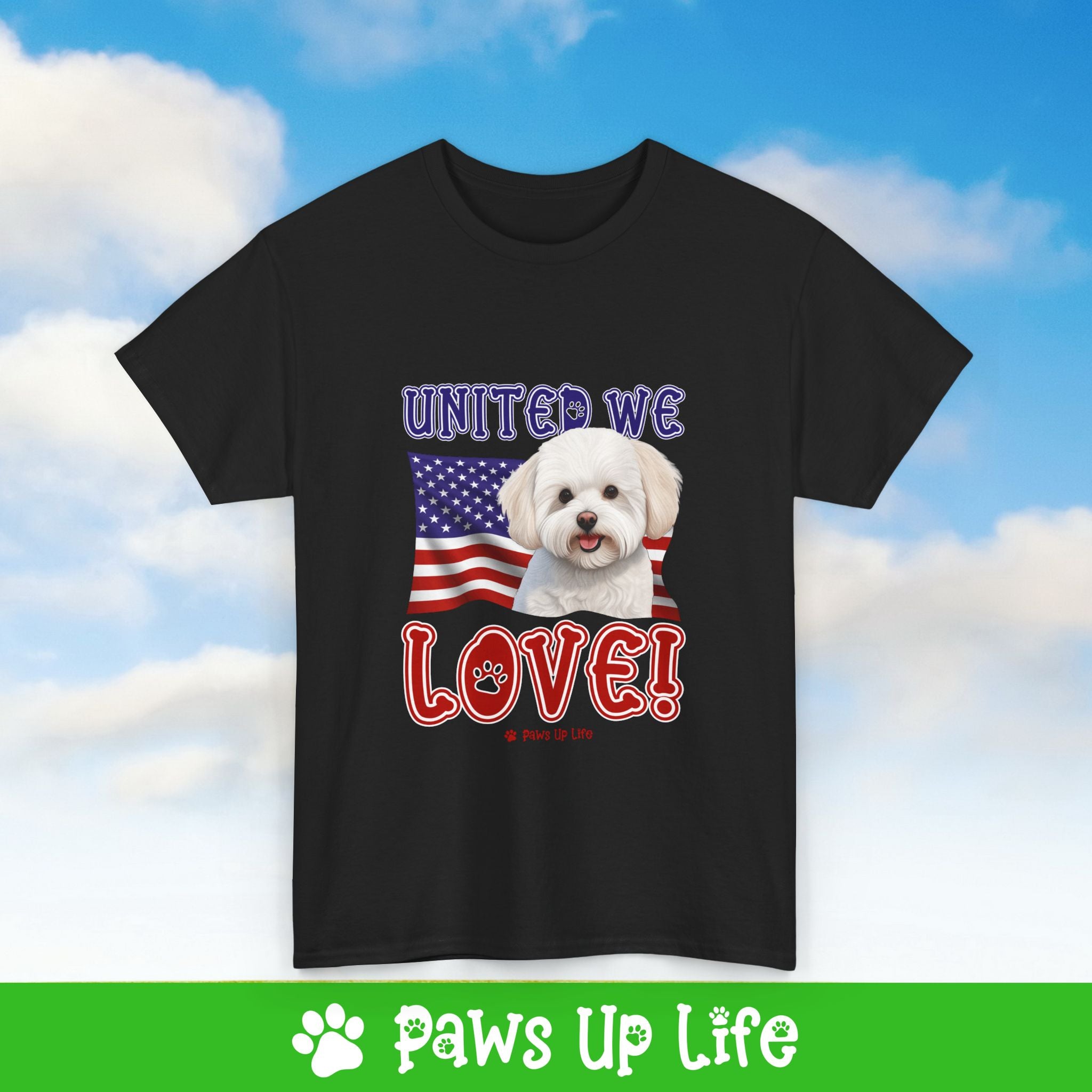 Bichon Frise Dog United We Love Dog Tee, Shirt, Unisex Pet Lover Gift, Dog Mom Dad Tshirt, Animal Rescue Advocate, Cute Puppy Graphic Top Classic Collar | Paws Up Life, LLC