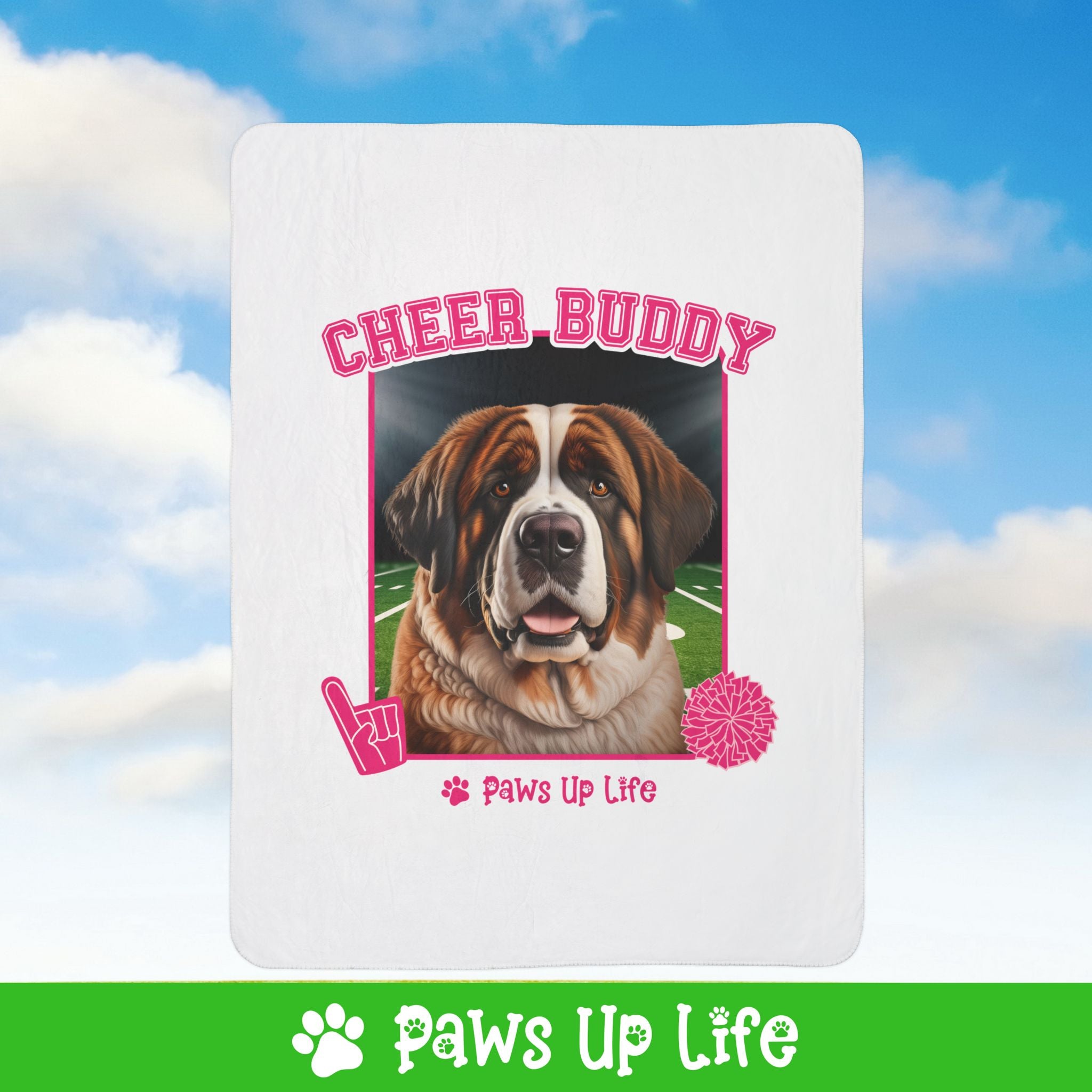 St Bernard Football Cheer Buddy Cheerleading Dog Fleece Sherpa Blanket - Perfect for Snuggling and Cozy Napping | Paws Up Life, LLC