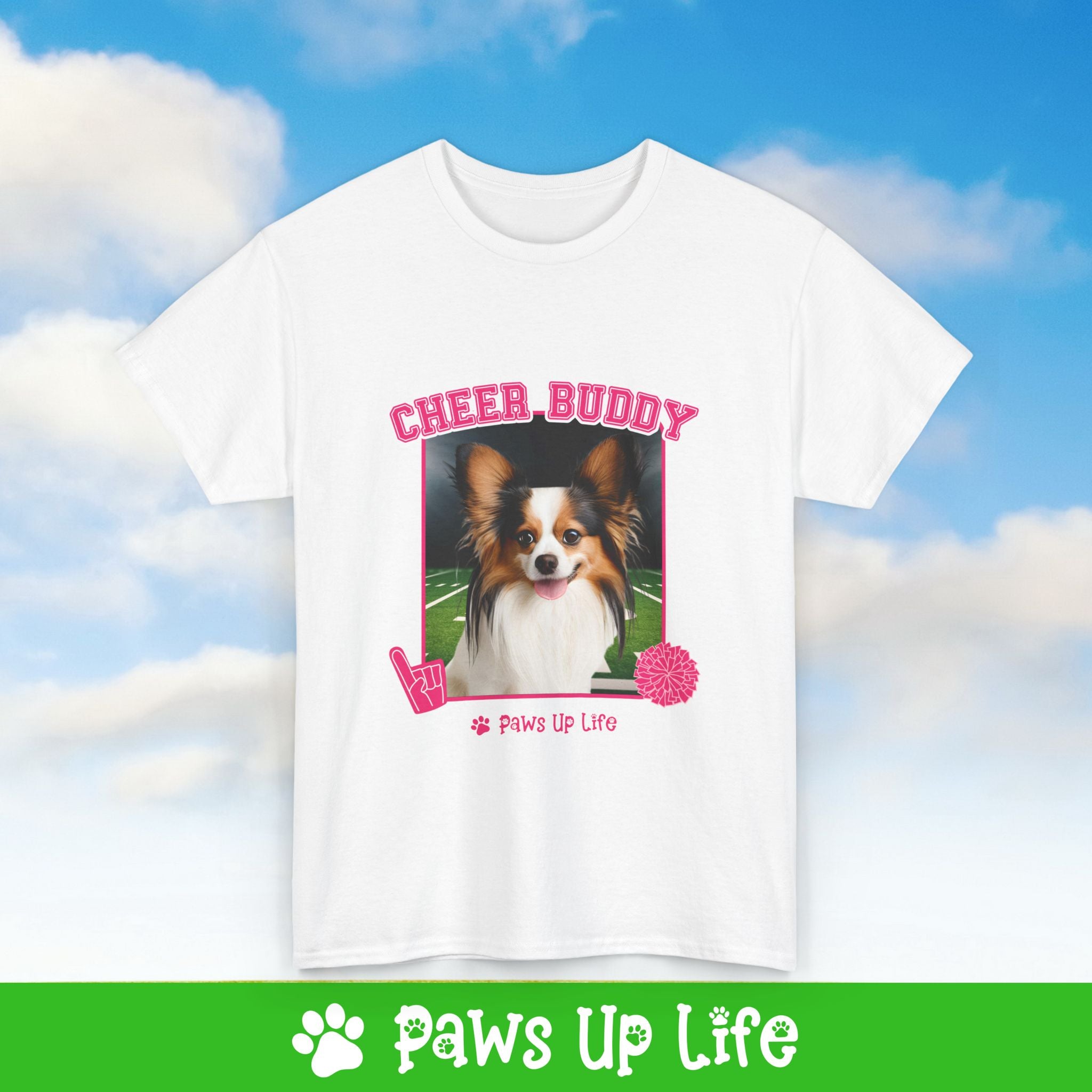 Papillon Football Cheer Buddy Cheerleading Dog Tee, Shirt, Unisex Pet Lover Gift, Dog Mom Dad Tshirt, Animal Rescue Advocate, Cute Puppy Graphic Top Classic Collar | Paws Up Life, LLC