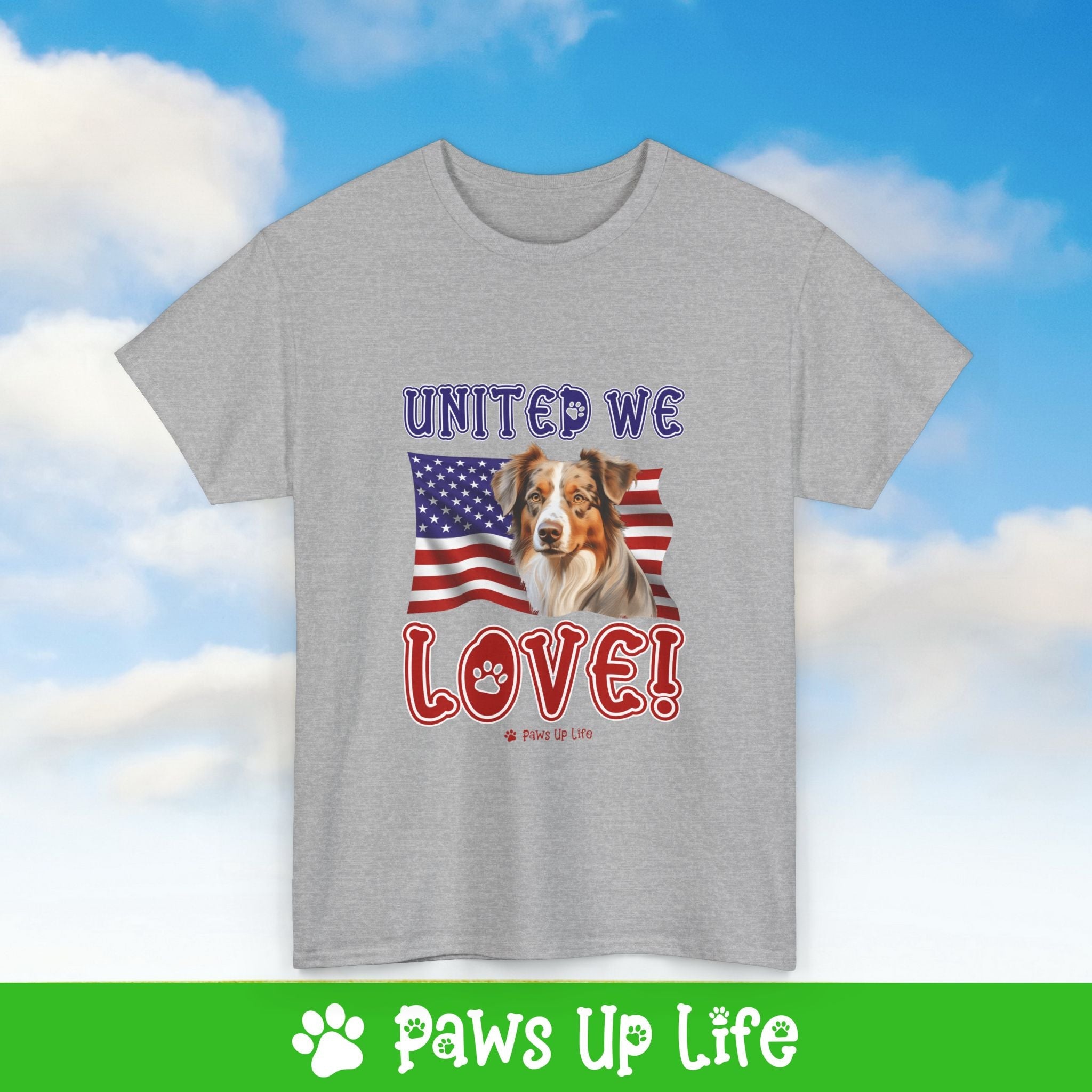 Australian Shepherd Dog United We Love Dog Tee, Shirt, Unisex Pet Lover Gift, Dog Mom Dad Tshirt, Animal Rescue Advocate, Cute Puppy Graphic Top Classic Collar