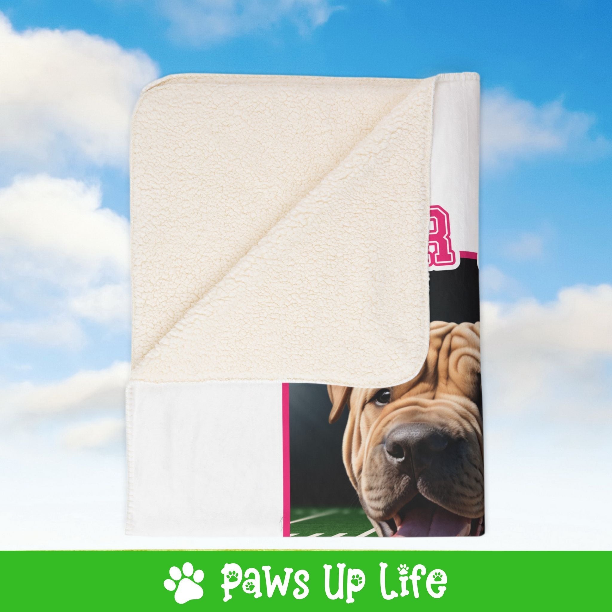 Chinese Shar Pei Football Cheer Buddy Cheerleading Dog Fleece Sherpa Blanket - Perfect for Snuggling and Cozy Napping | Paws Up Life, LLC