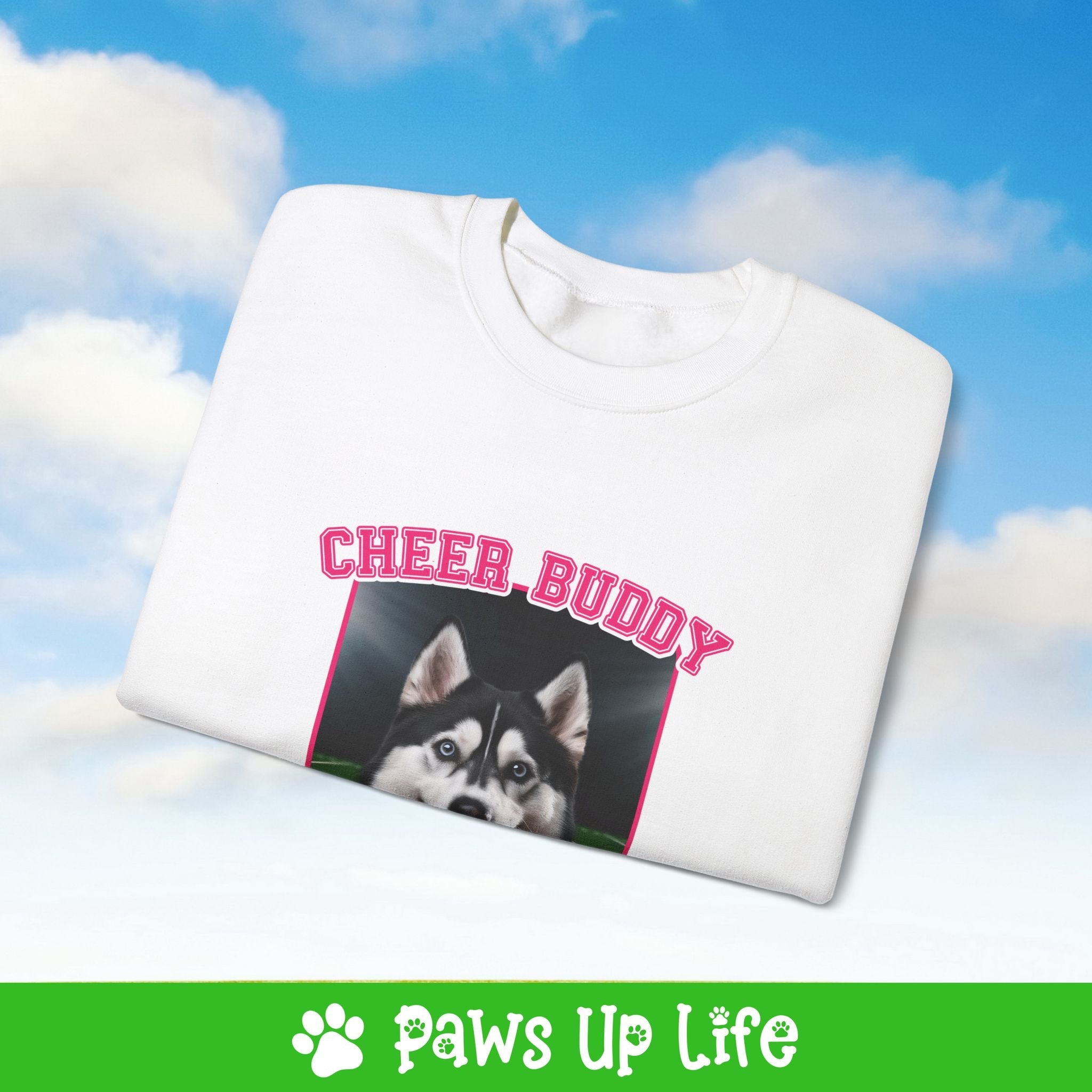 Black Siberian Husky Football Cheer Buddy Cheerleading Dog Crewneck Sweatshirt, Unisex Gift for Animal Lovers, Dog Mom Dad Sweatshirt, Cute Dog Lover Apparel, Fun Pet | Paws Up Life, LLC