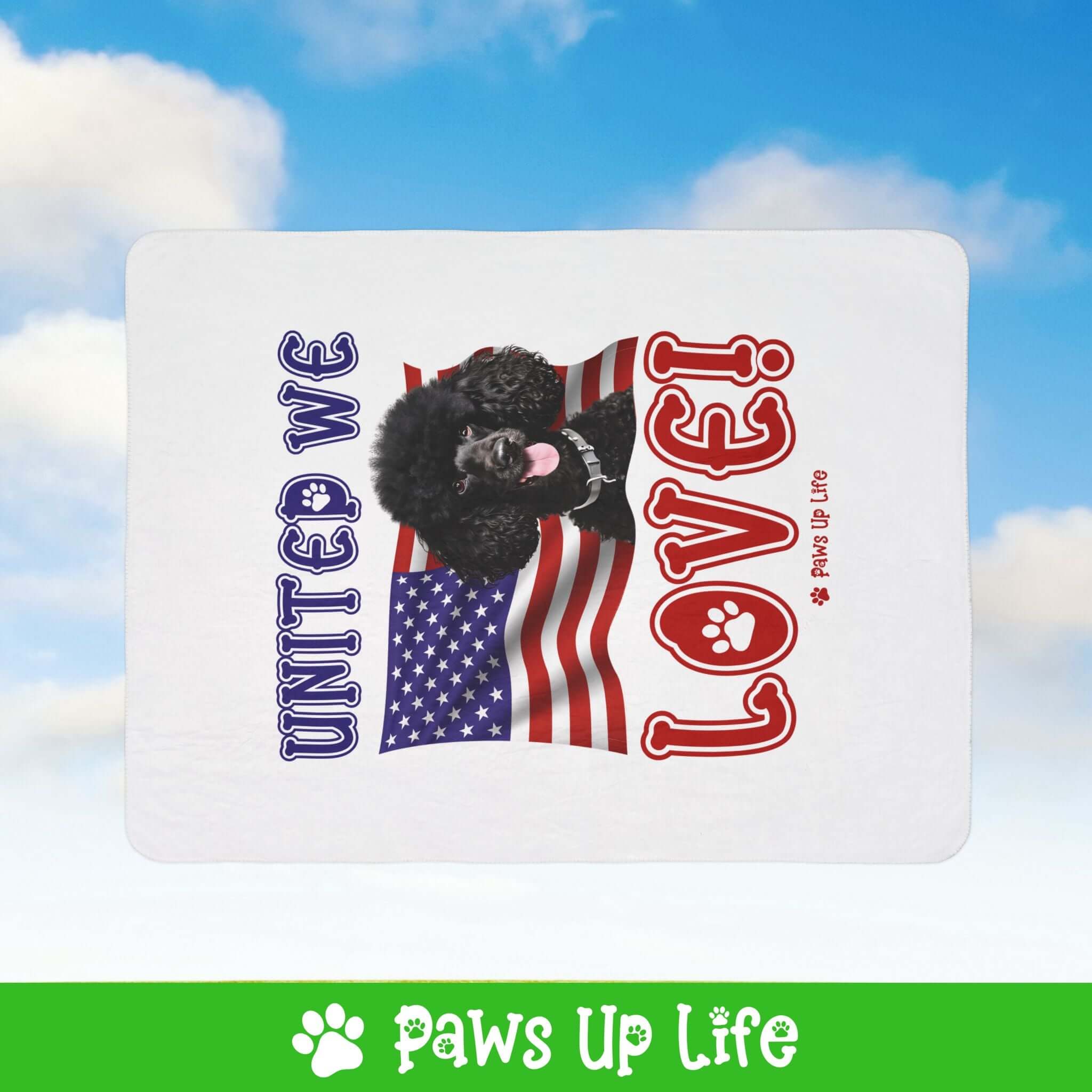 "United We Love" Black Poodle Patriotic Fleece Sherpa Blanket - Perfect for Snuggling and Cozy Napping