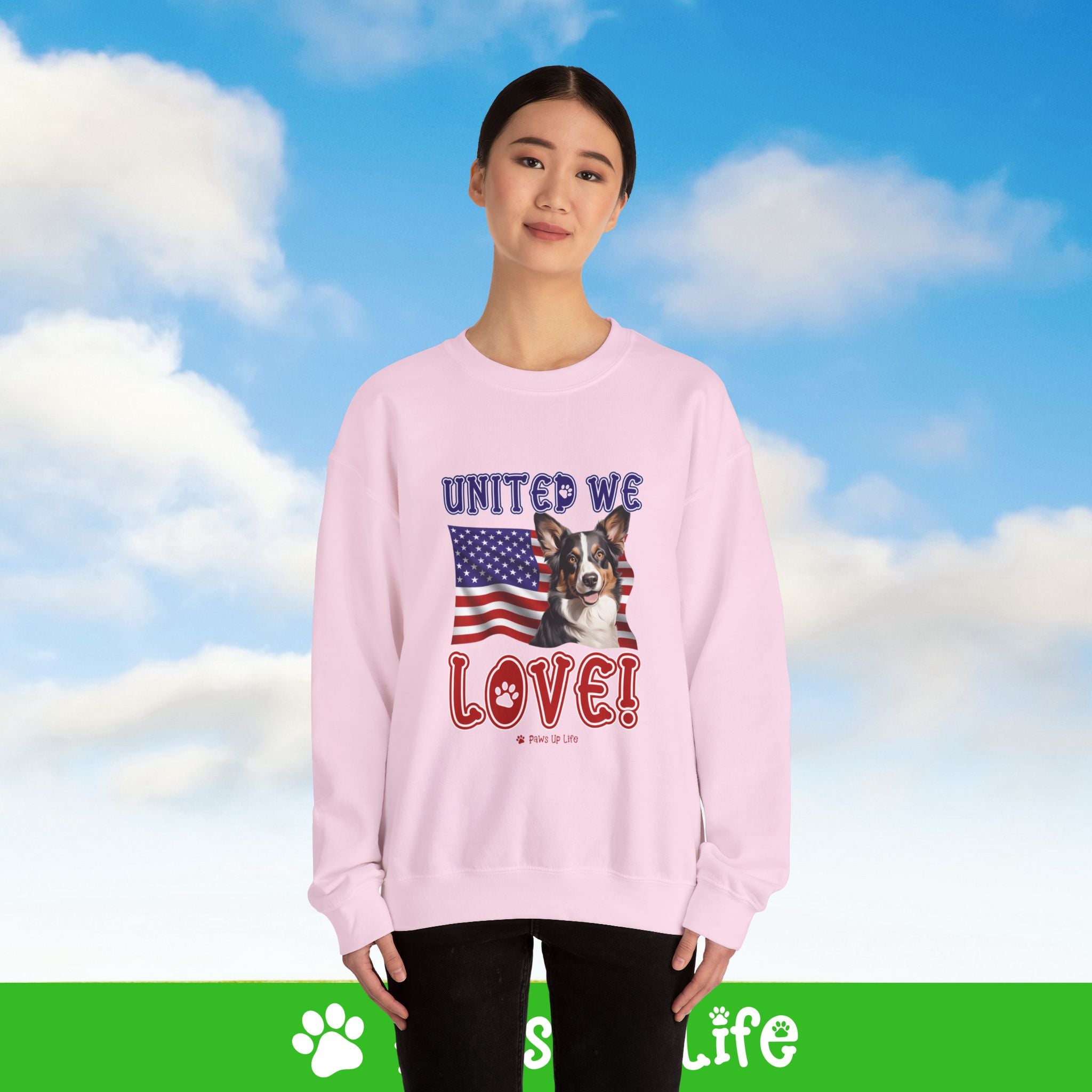 Cardigan Welsh Corgi Dog United We Love Dog Crewneck Sweatshirt, Unisex Gift for Animal Lovers, Dog Mom Dad Sweatshirt, Cute Dog Lover Apparel, Fun Pet | Paws Up Life, LLC