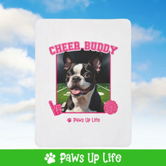 Boston Terrier Football Cheer Buddy Cheerleading Dog Fleece Sherpa Blanket - Perfect for Snuggling and Cozy Napping | Paws Up Life, LLC