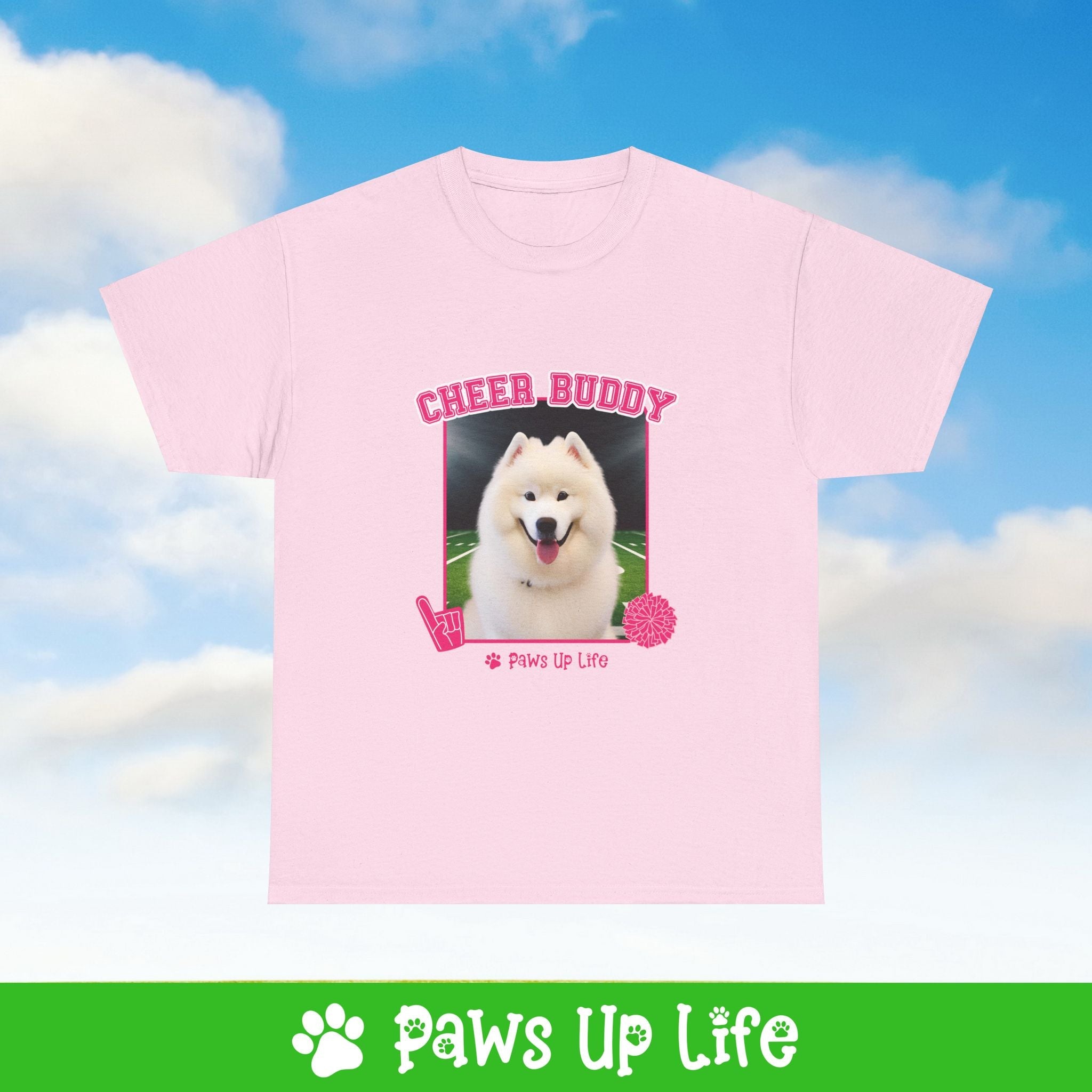 Samoyed Football Cheer Buddy Cheerleading Dog Tee, Shirt, Unisex Pet Lover Gift, Dog Mom Dad Tshirt, Animal Rescue Advocate, Cute Puppy Graphic Top Classic Collar | Paws Up Life, LLC