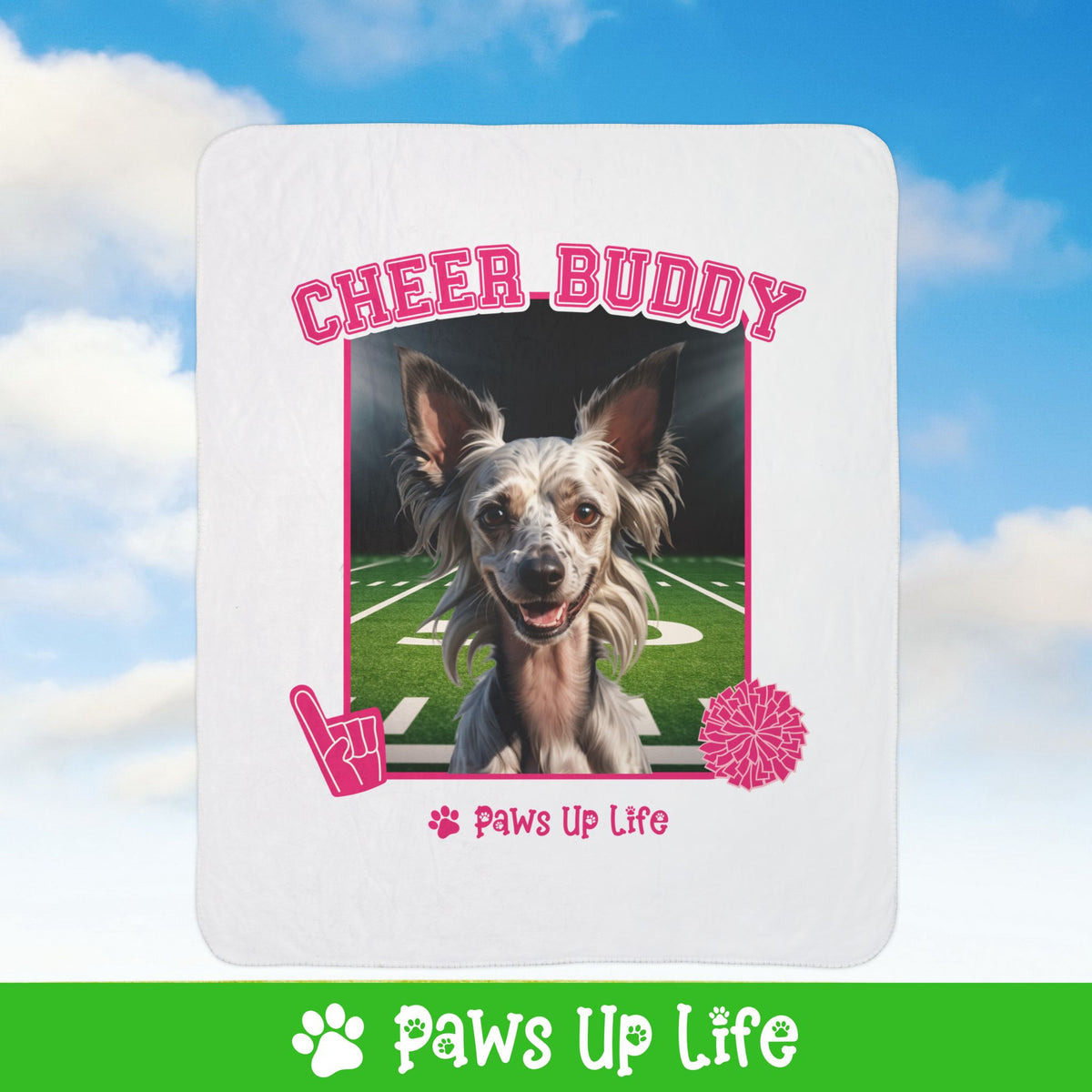 Chinese Crested Football Cheer Buddy Cheerleading Dog Fleece Sherpa Blanket - Perfect for Snuggling and Cozy Napping | Paws Up Life, LLC