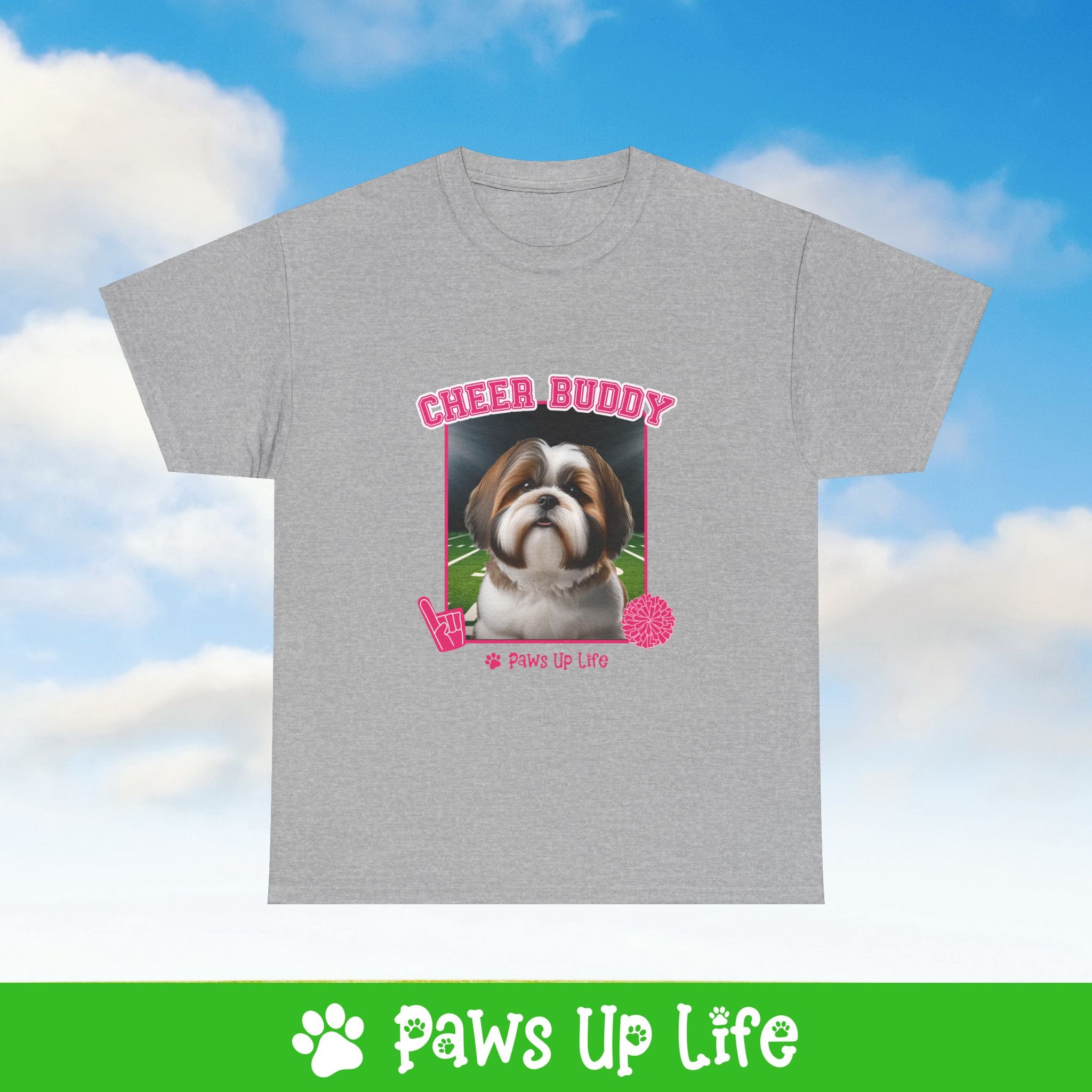 Brown Shih Tzu Football Cheer Buddy Cheerleading Dog Tee, Shirt, Unisex Pet Lover Gift, Dog Mom Dad Tshirt, Animal Rescue Advocate, Cute Puppy Graphic Top Classic Collar | Paws Up Life, LLC