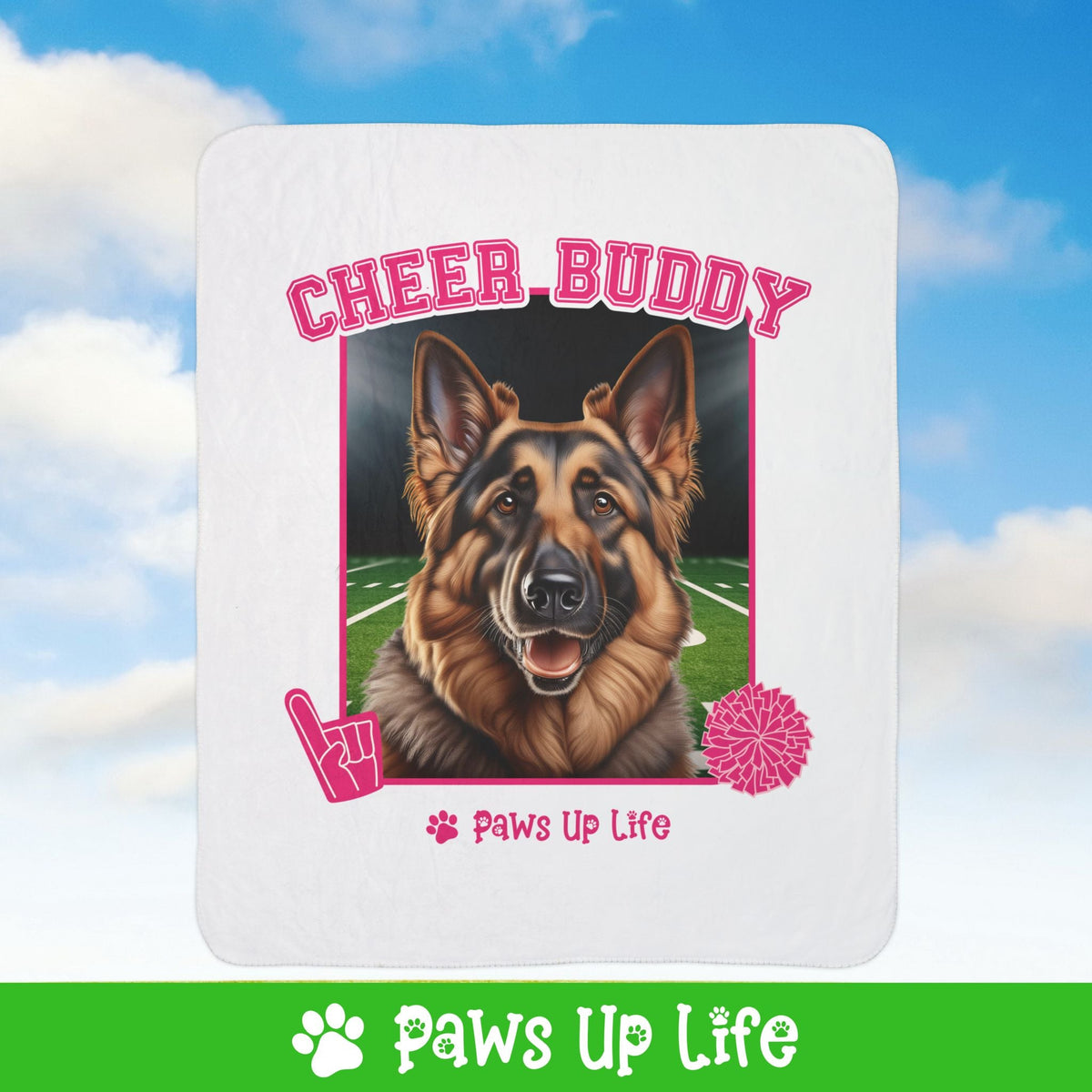 German Shepherd Football Cheer Buddy Cheerleading Dog Fleece Sherpa Blanket - Perfect for Snuggling and Cozy Napping | Paws Up Life, LLC