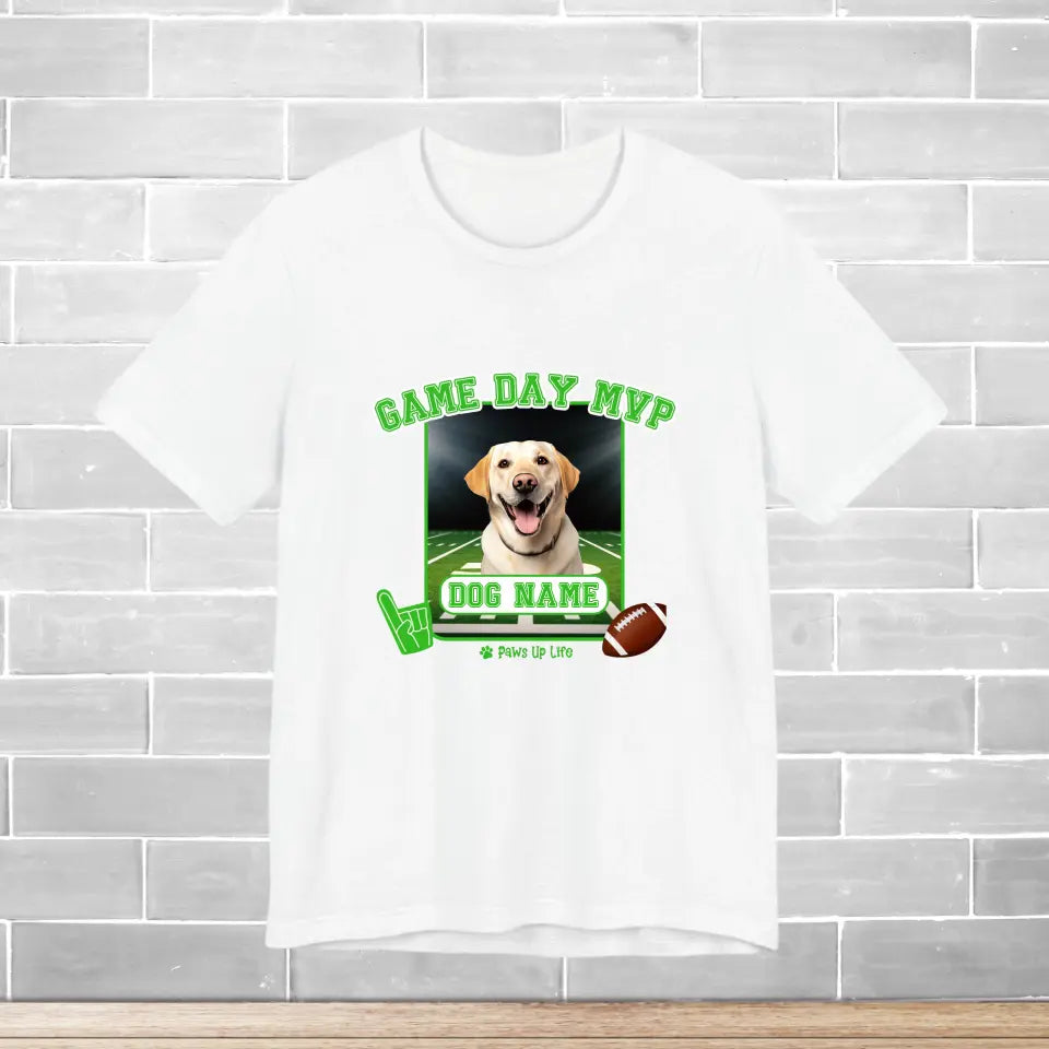 TShirt | Game Day MVP Football Dog Personalized T-Shirt Tee White | Paws Up Life, LLC