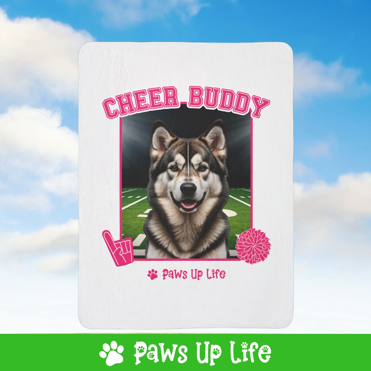 Alaskan Malamute Cheer Buddy Cheerleading Dog Fleece Sherpa Blanket - Perfect for Snuggling and Cozy Napping | Paws Up Life, LLC