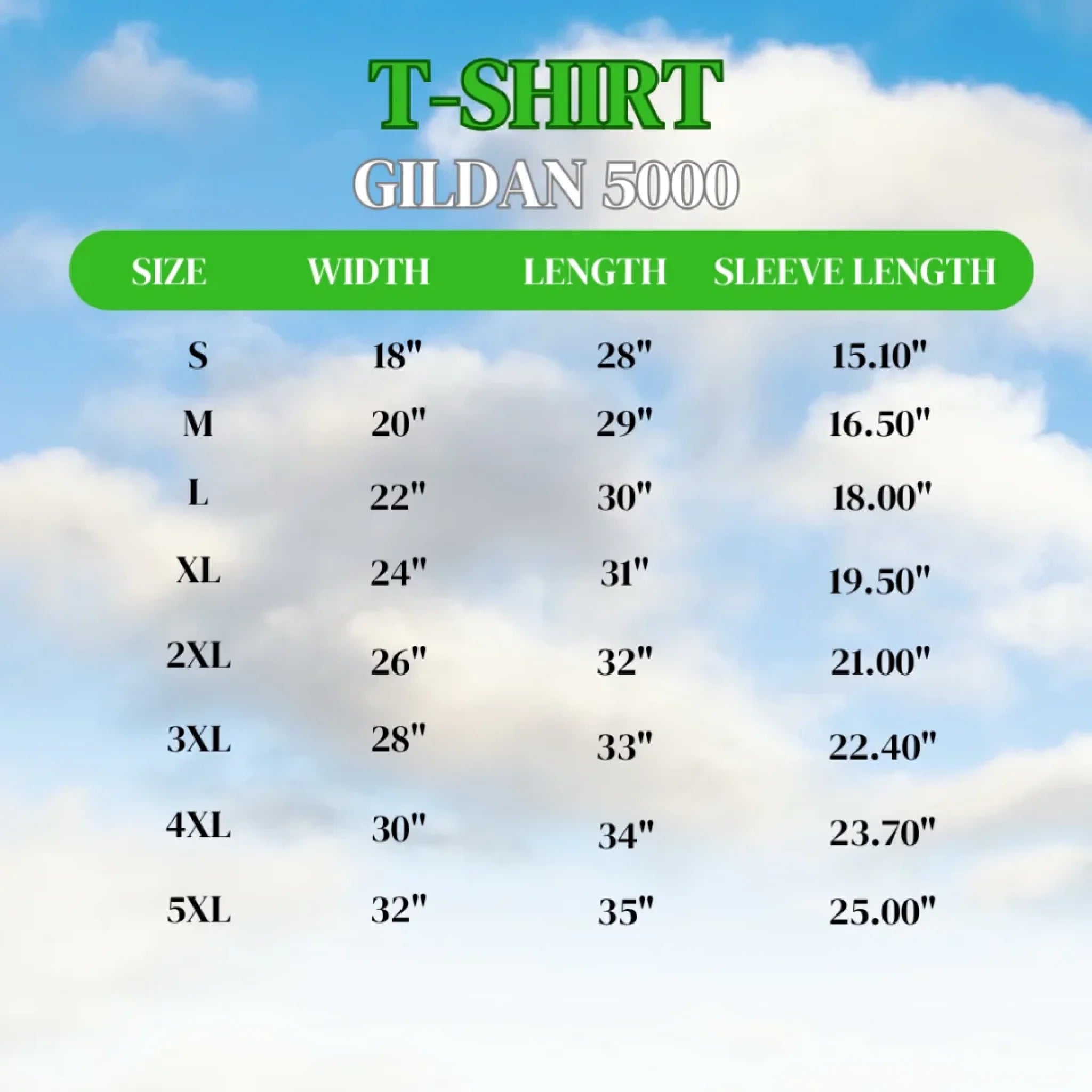 TShirt Gildan 5000 - Size Chart