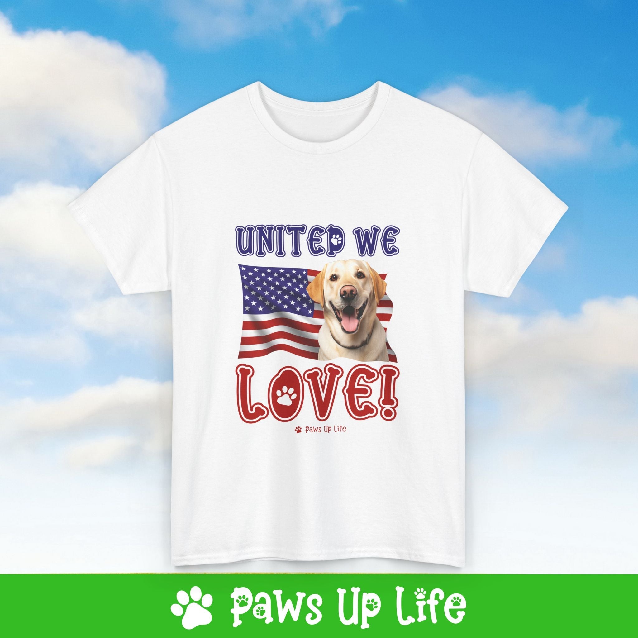 Yellow Lab Labrador Retriever Dog United We Love Dog Tee, Shirt, Unisex Pet Lover Gift, Dog Mom Dad Tshirt, Animal Rescue Advocate, Cute Puppy Graphic Top Classic Collar | Paws Up Life, LLC