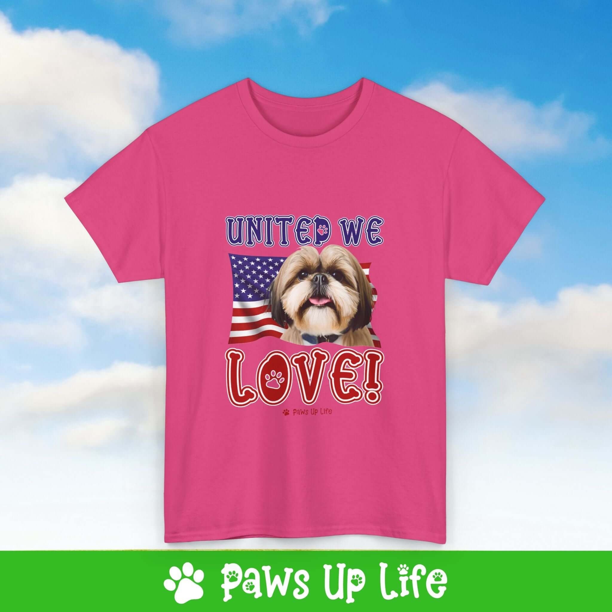 "United We Love" Shih Tzu Lover T-Shirt – Perfect Patriotic Gift for Dog Lovers, Unisex Dog Mom & Dad Tee with a Fun Dog Design | Paws Up Life, LLC