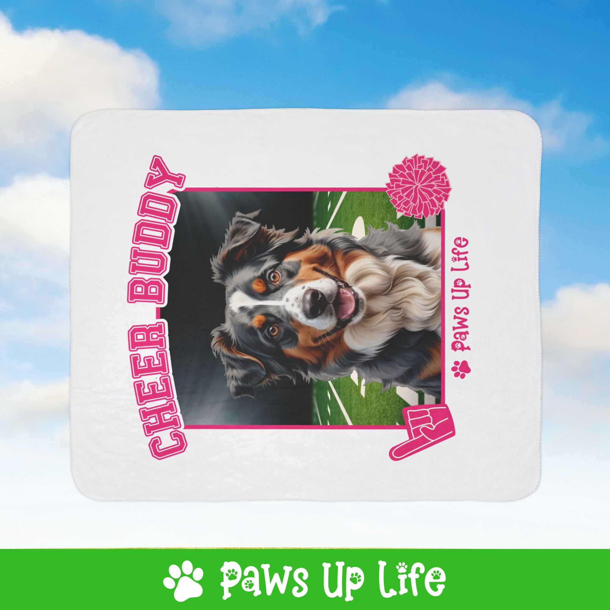 Australian Shepherd Cheer Buddy Cheerleading Dog Fleece Sherpa Blanket - Perfect for Snuggling and Cozy Napping | Paws Up Life, LLC