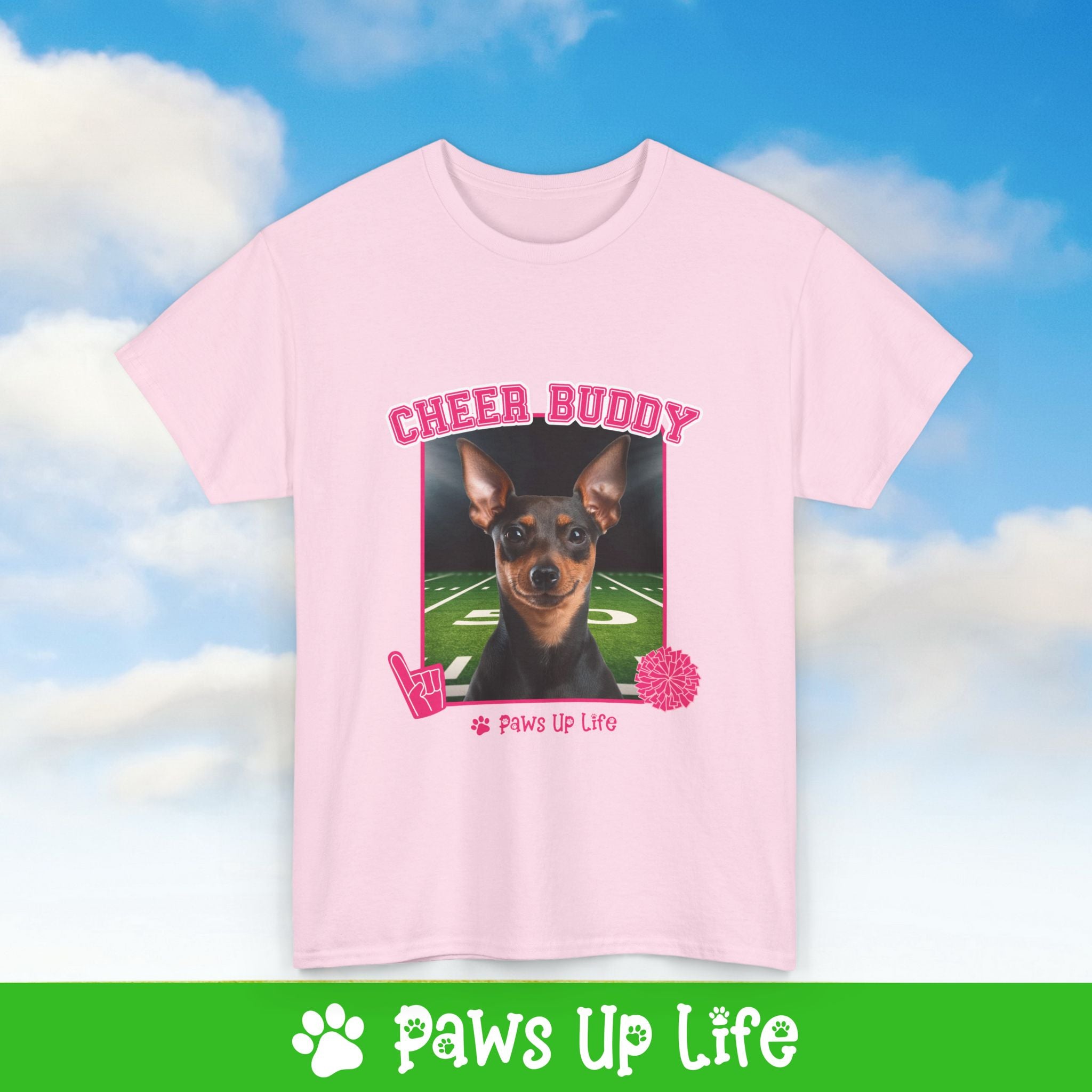 Miniature Pinscher Football Cheer Buddy Cheerleading Dog Tee, Shirt, Unisex Pet Lover Gift, Dog Mom Dad Tshirt, Animal Rescue Advocate, Cute Puppy Graphic Top Classic Collar | Paws Up Life, LLC