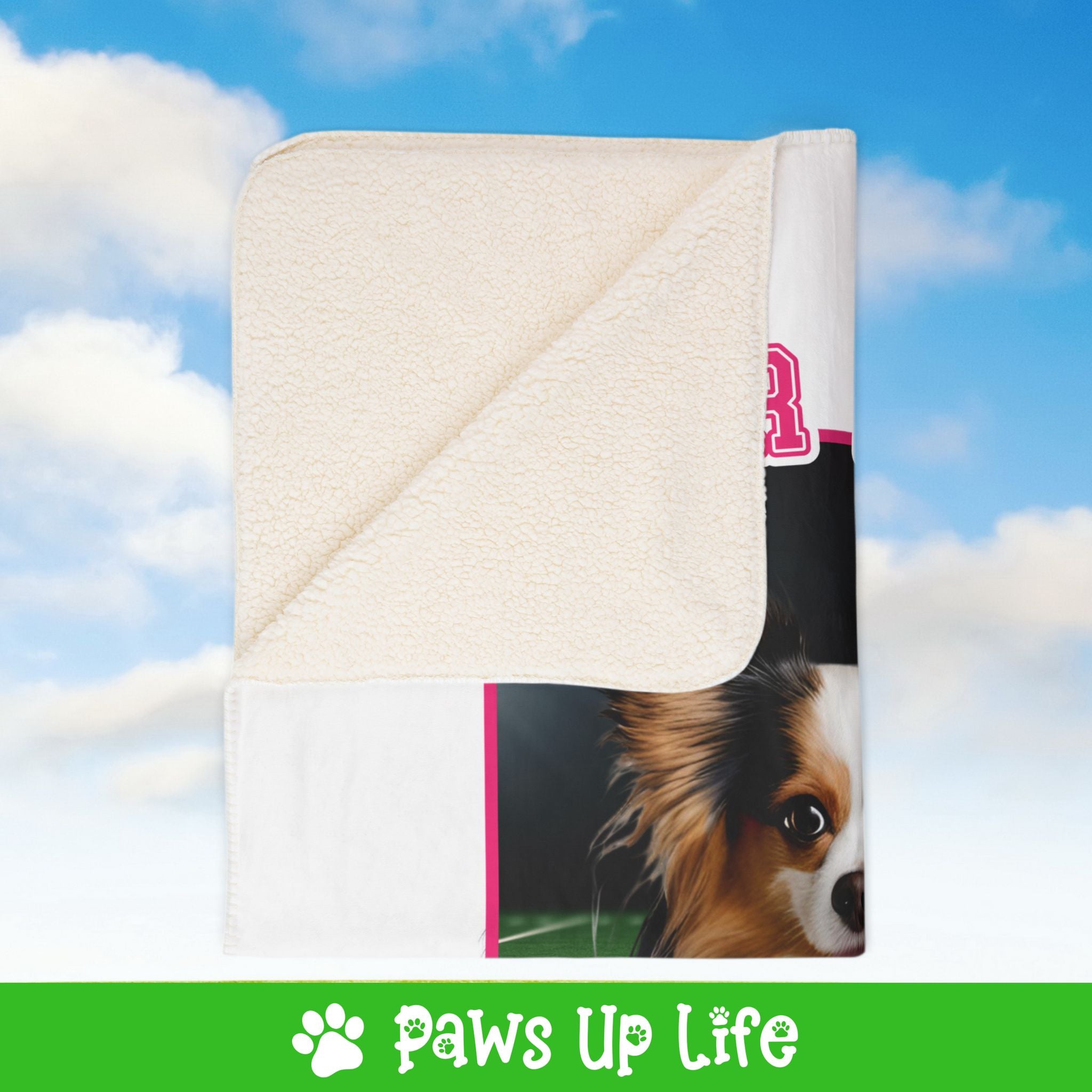 Papillon Football Cheer Buddy Cheerleading Dog Fleece Sherpa Blanket - Perfect for Snuggling and Cozy Napping | Paws Up Life, LLC