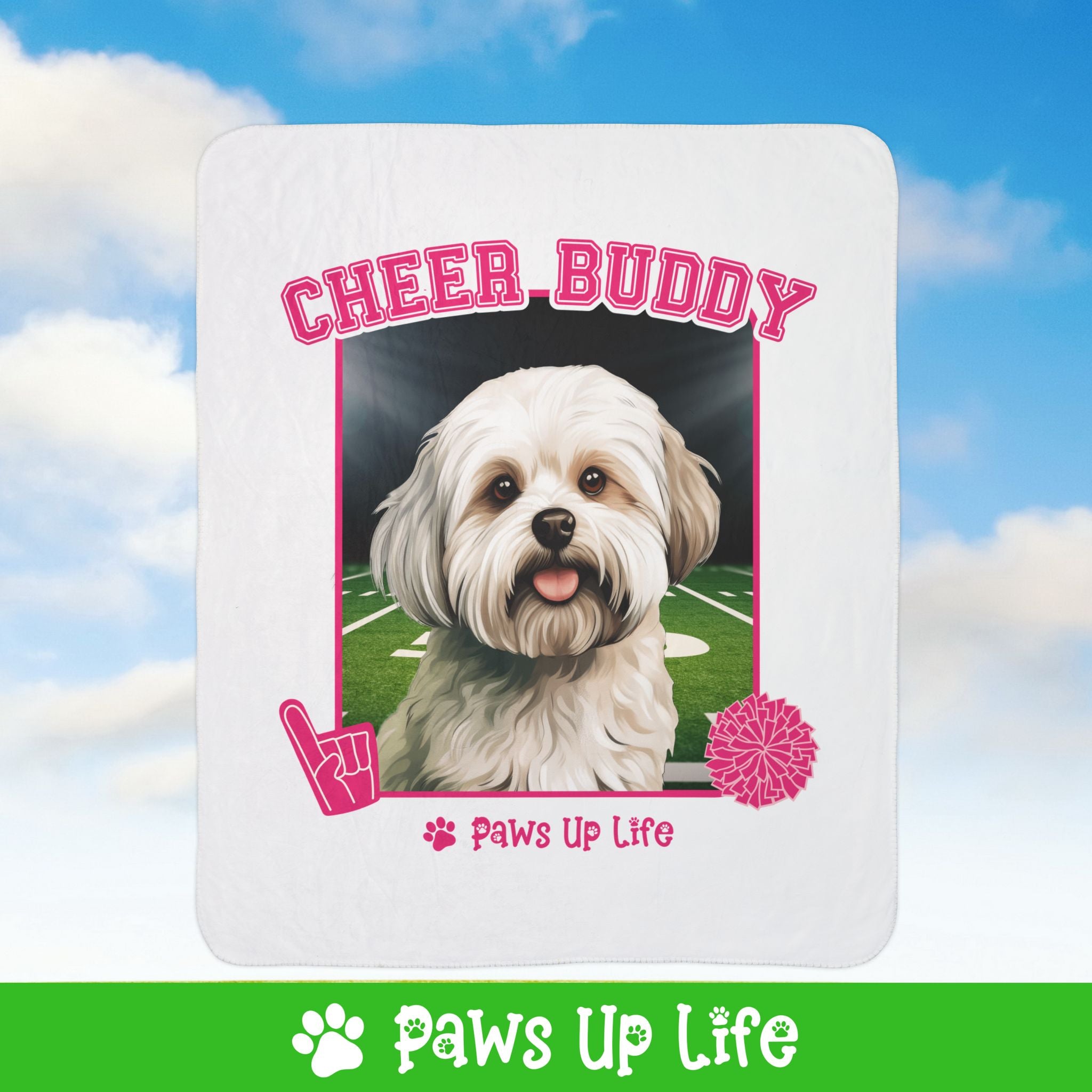 Maltese Football Cheer Buddy Cheerleading Dog Fleece Sherpa Blanket - Perfect for Snuggling and Cozy Napping