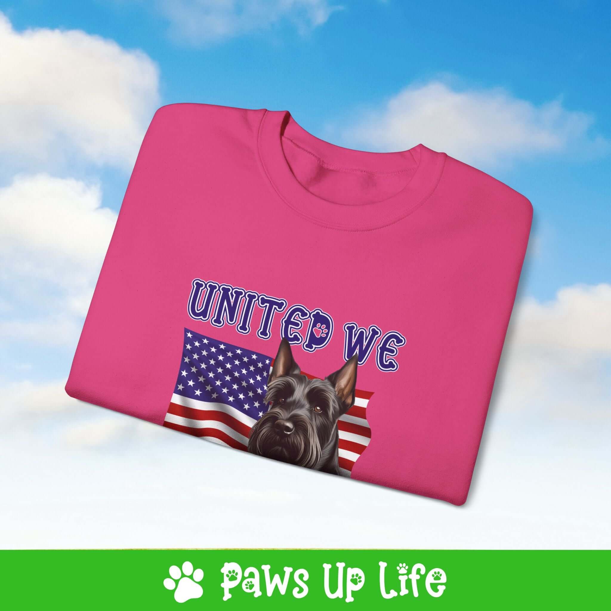 "United We Love" Scottish Terrier Dog Crewneck Sweatshirt – Patriotic Dog Lover Gift, Unisex Apparel for Proud Dog Moms & Dads