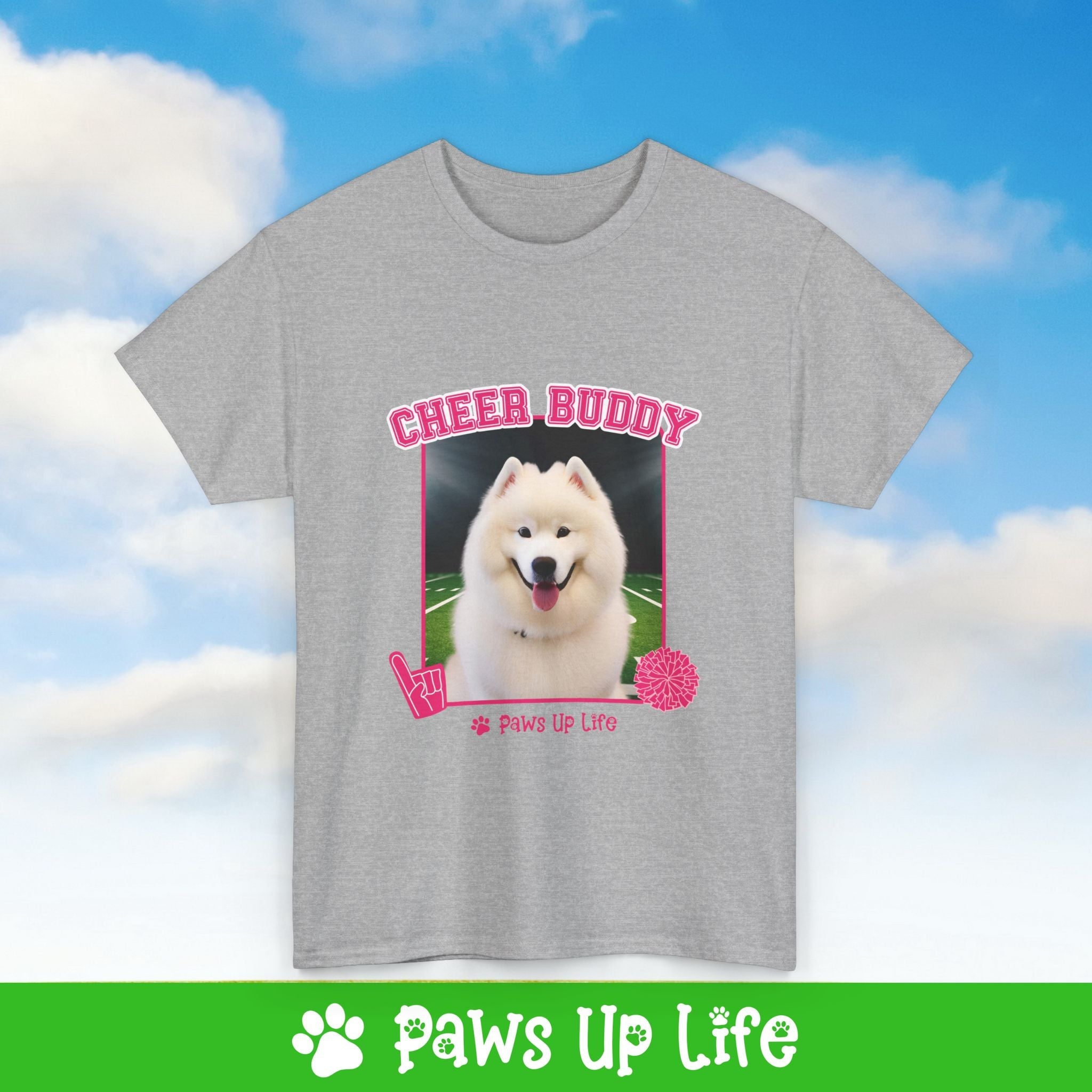 Samoyed Football Cheer Buddy Cheerleading Dog Tee, Shirt, Unisex Pet Lover Gift, Dog Mom Dad Tshirt, Animal Rescue Advocate, Cute Puppy Graphic Top Classic Collar | Paws Up Life, LLC