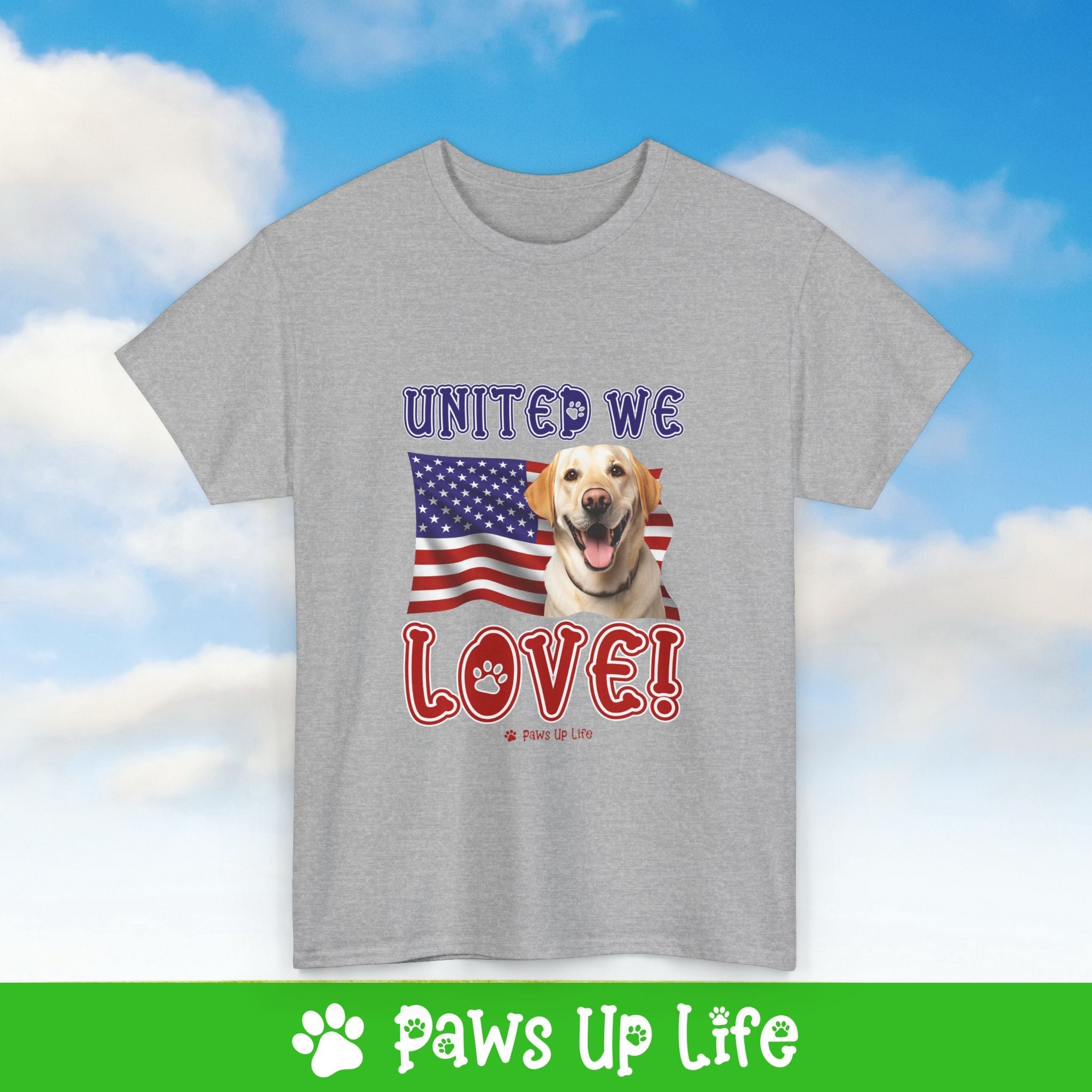 Yellow Lab Labrador Retriever Dog United We Love Dog Tee, Shirt, Unisex Pet Lover Gift, Dog Mom Dad Tshirt, Animal Rescue Advocate, Cute Puppy Graphic Top Classic Collar | Paws Up Life, LLC