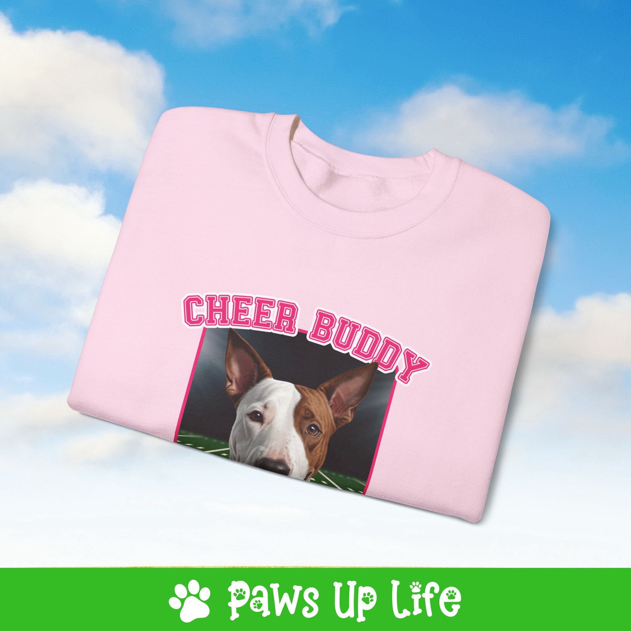 Bull Terrier Football Cheer Buddy Cheerleading Dog Crewneck Sweatshirt, Unisex Gift for Animal Lovers, Dog Mom Dad Sweatshirt, Cute Dog Lover Apparel, Fun Pet | Paws Up Life, LLC