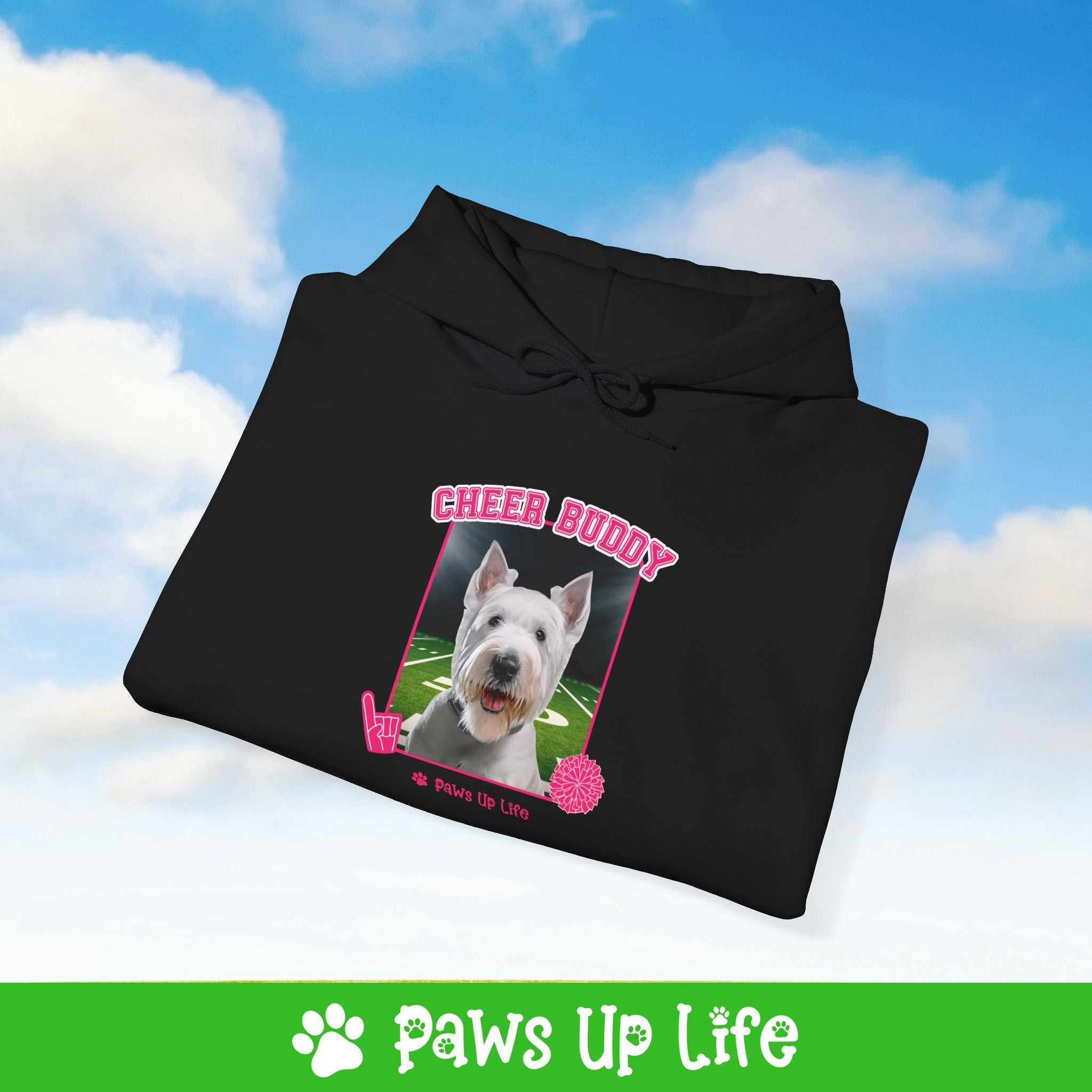 White Scottish Terrier Football Cheer Buddy Cheerleading Dog Unisex Hoodie Hooded Sweatshirt Classic Comfy Cotton | Paws Up Life, LLC