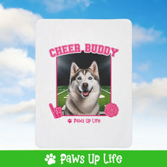 White Siberian Husky Football Cheer Buddy Cheerleading Dog Fleece Sherpa Blanket - Perfect for Snuggling and Cozy Napping | Paws Up Life, LLC