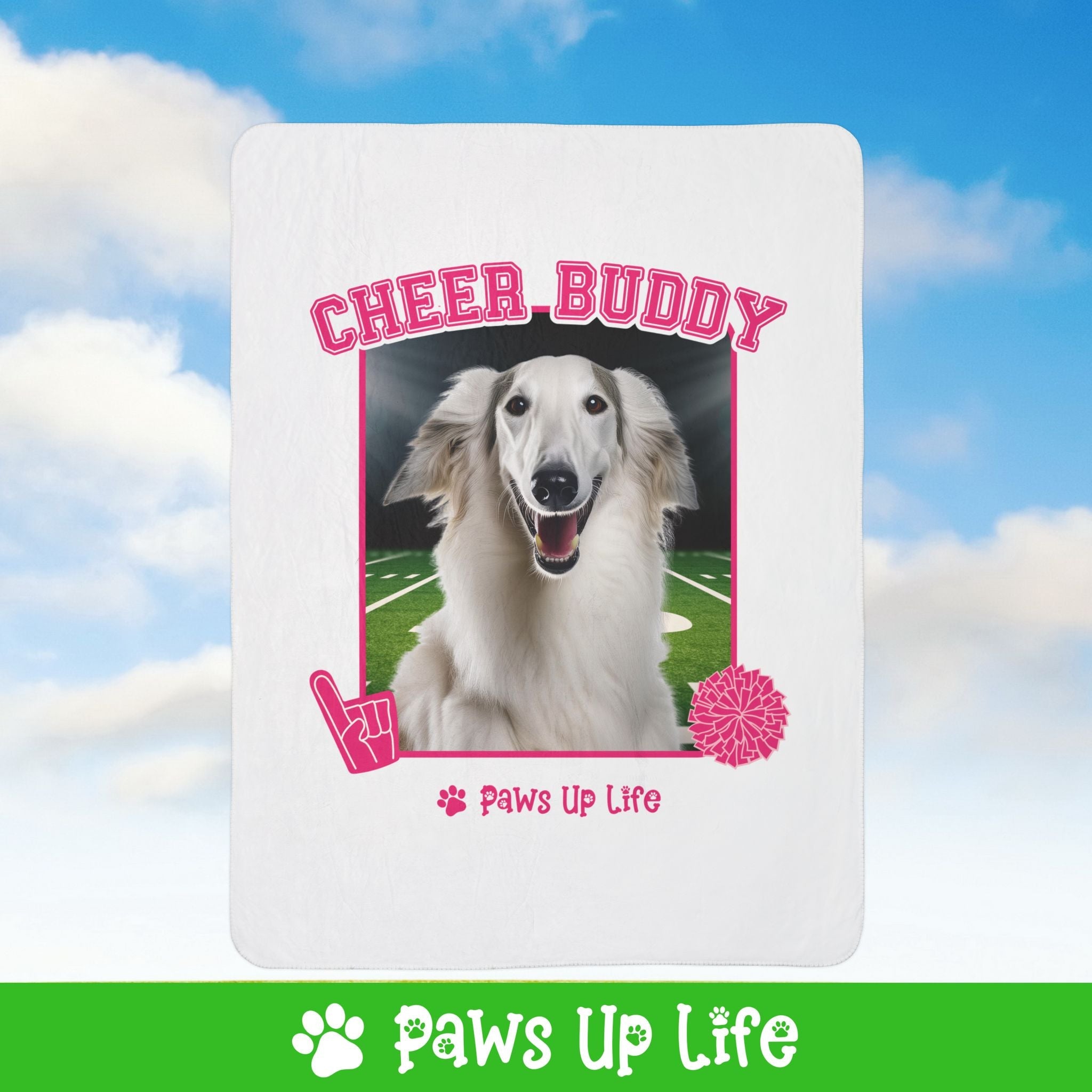 Borzoi Football Cheer Buddy Cheerleading Dog Fleece Sherpa Blanket - Perfect for Snuggling and Cozy Napping | Paws Up Life, LLC