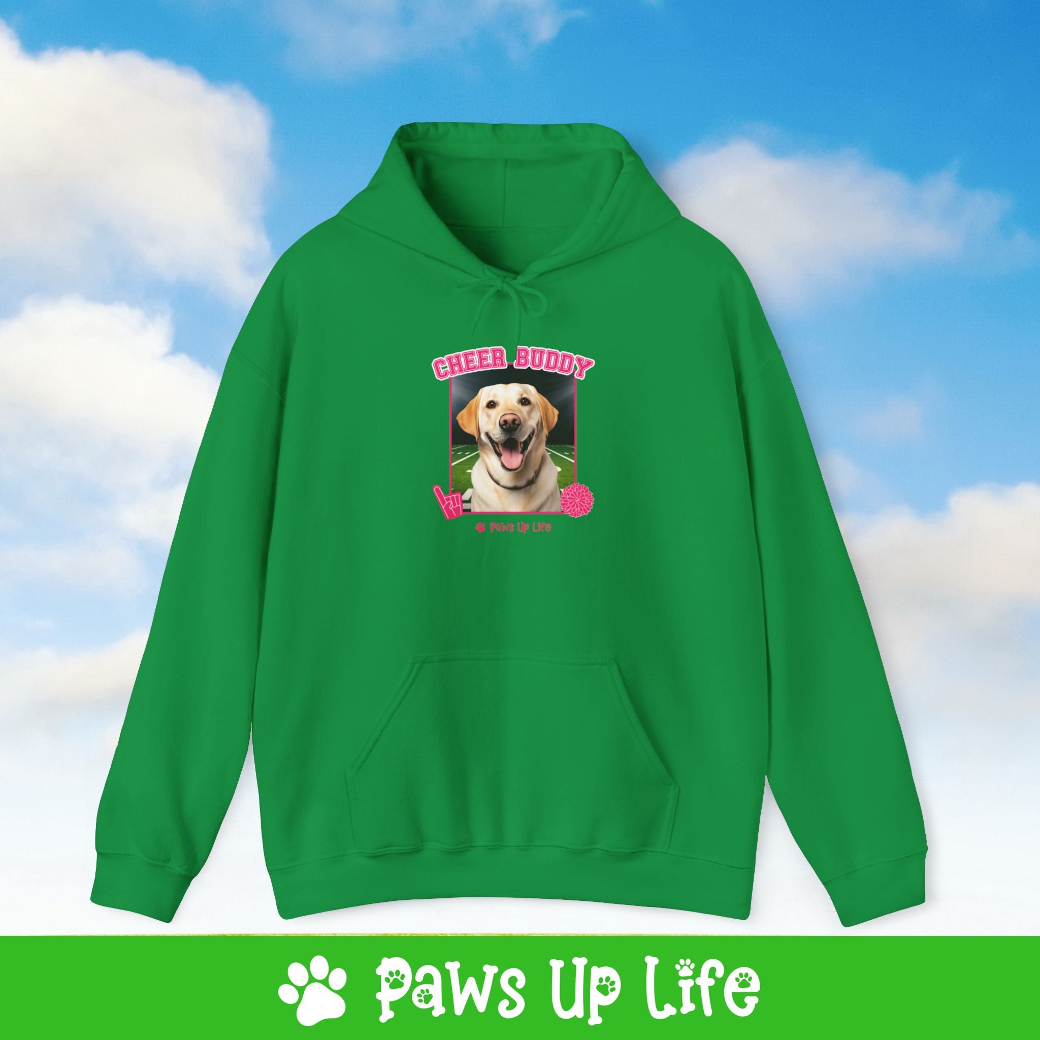 Labrador Retriever Yellow Lab Football Cheer Buddy Cheerleading Dog Unisex Hoodie Hooded Sweatshirt Classic Comfy Cotton | Paws Up Life, LLC