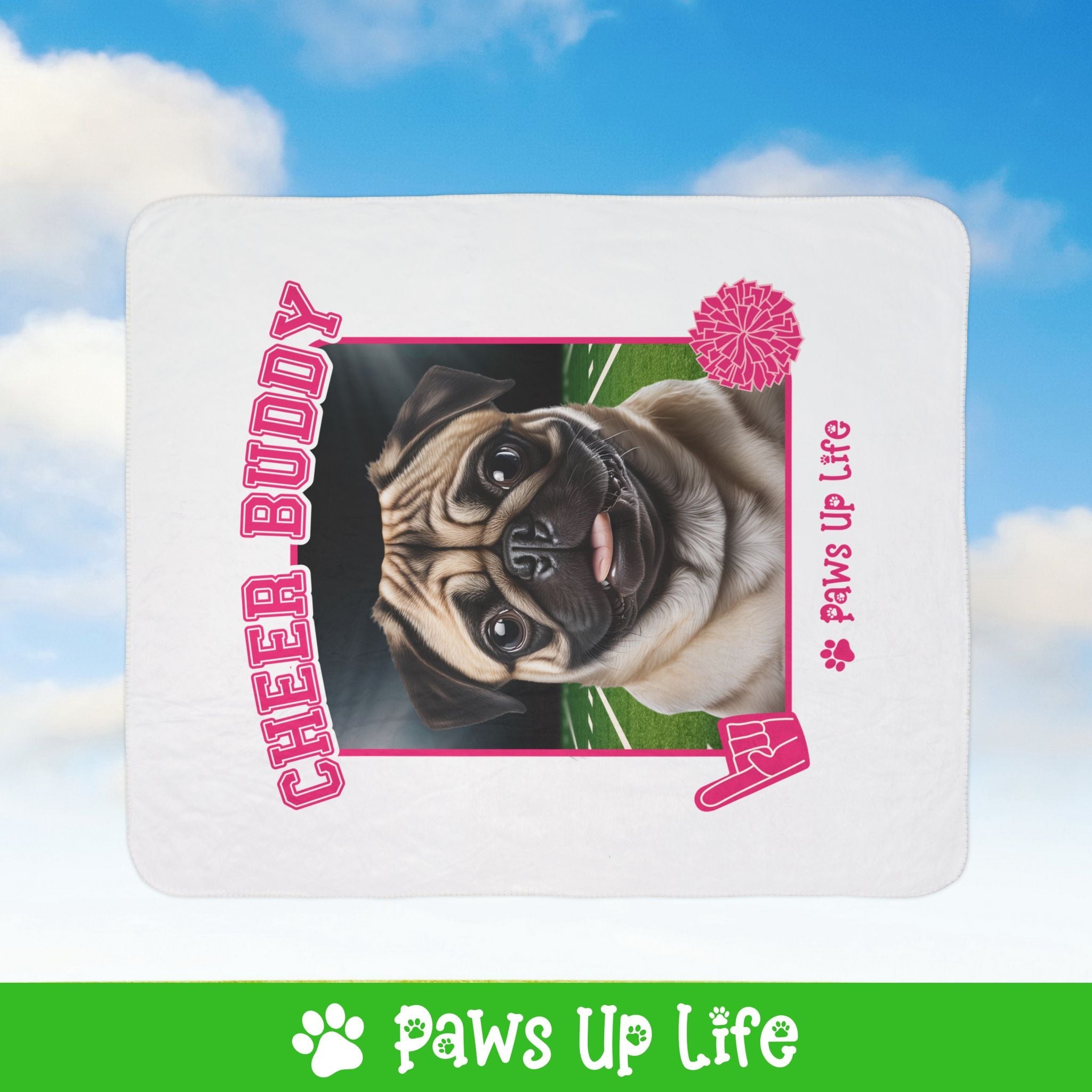 Pug Football Cheer Buddy Cheerleading Dog Fleece Sherpa Blanket - Perfect for Snuggling and Cozy Napping | Paws Up Life, LLC