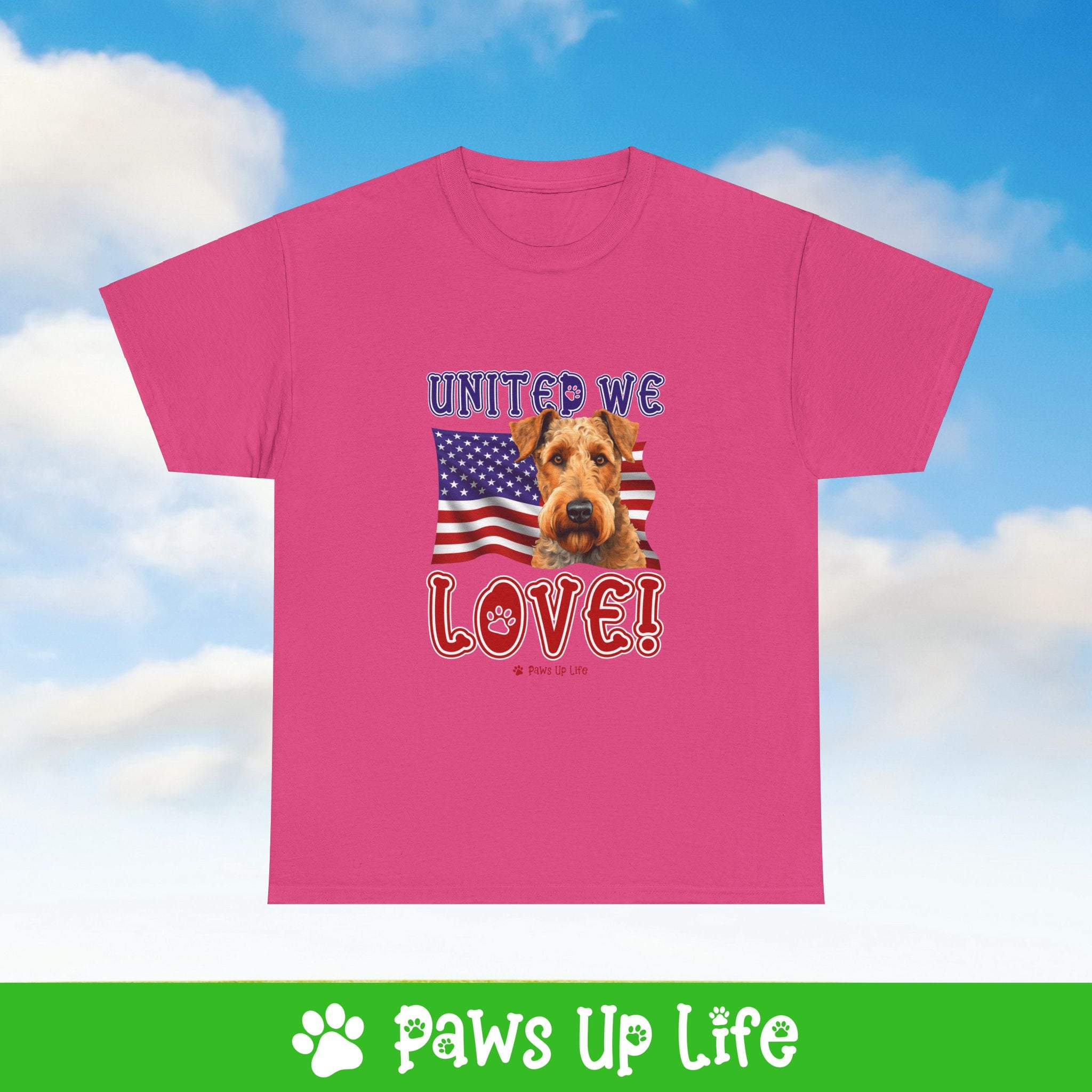 Airedale Terrier Dog United We Love Dog Tee, Shirt, Unisex Pet Lover Gift, Dog Mom Dad Tshirt, Animal Rescue Advocate, Cute Puppy Graphic Top Classic Collar