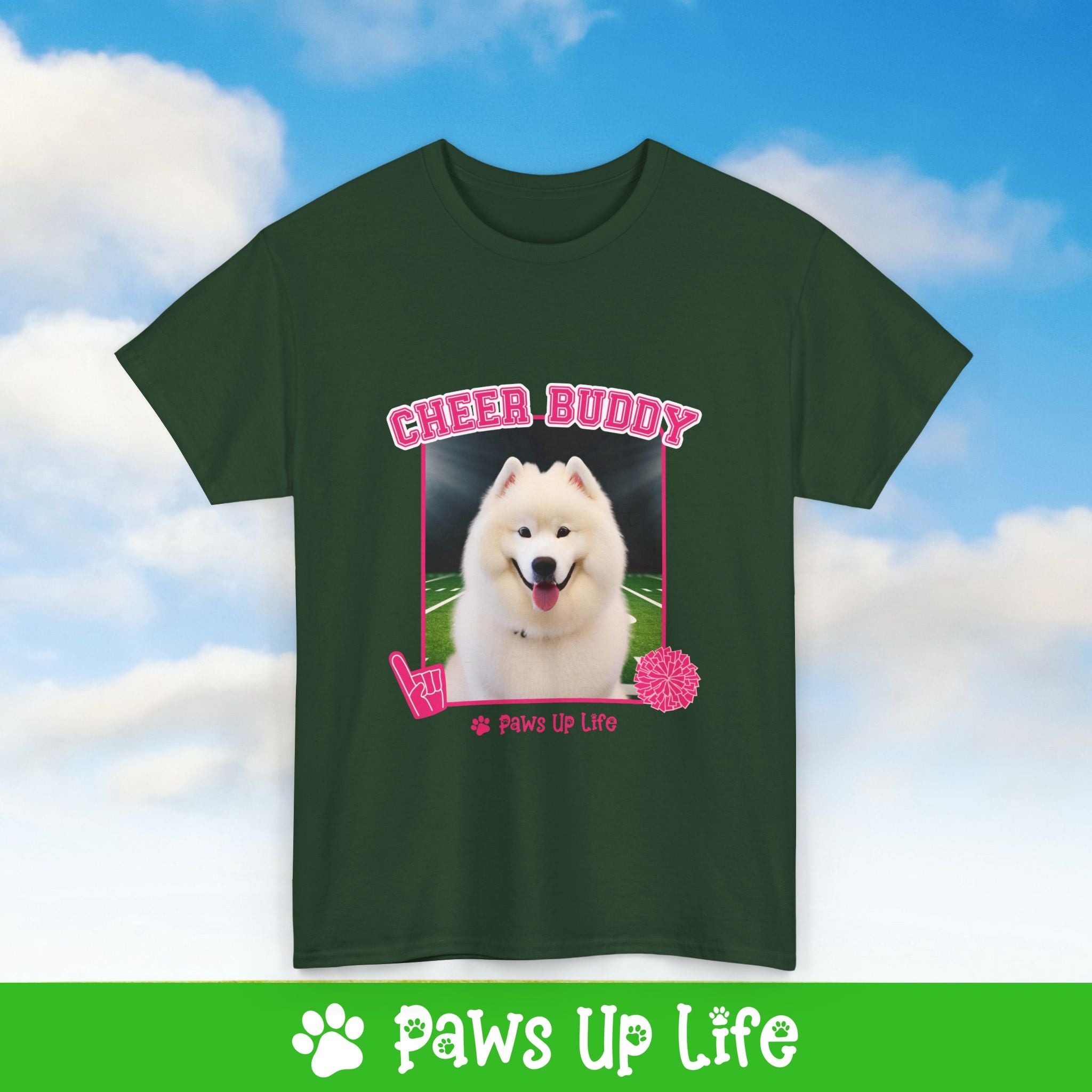 Samoyed Football Cheer Buddy Cheerleading Dog Tee, Shirt, Unisex Pet Lover Gift, Dog Mom Dad Tshirt, Animal Rescue Advocate, Cute Puppy Graphic Top Classic Collar