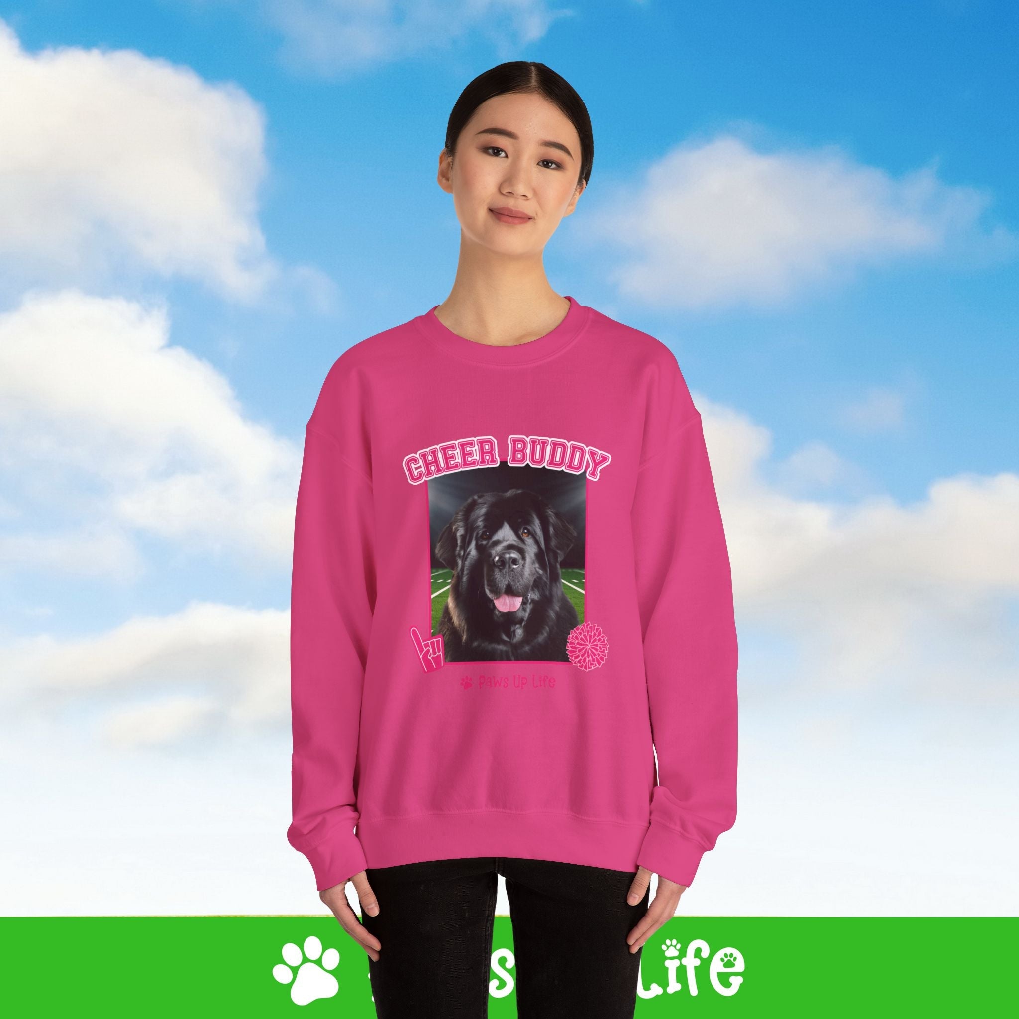 Newfoundland Football Cheer Buddy Cheerleading Dog Crewneck Sweatshirt, Unisex Gift for Animal Lovers, Dog Mom Dad Sweatshirt, Cute Dog Lover Apparel, Fun Pet | Paws Up Life, LLC