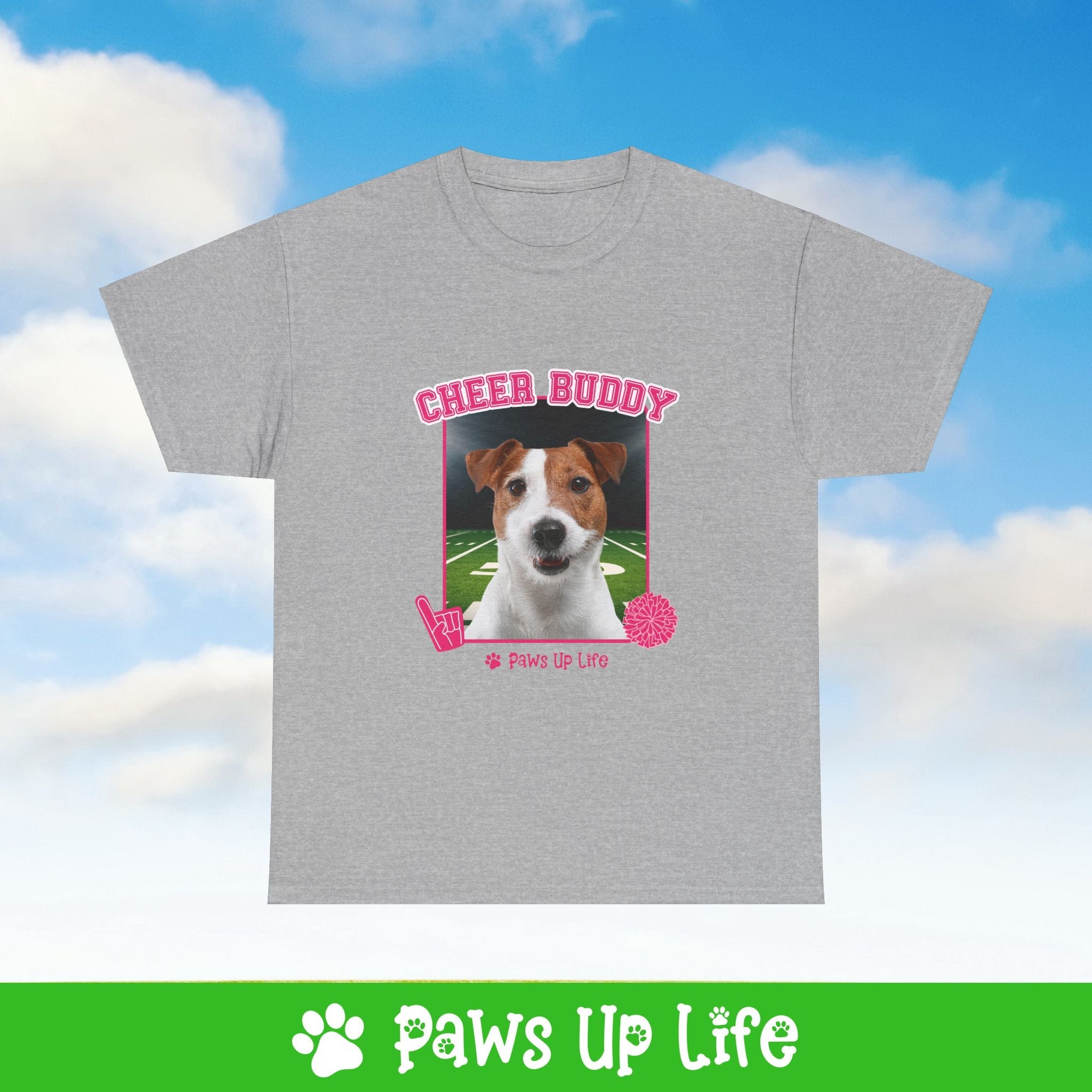 White Russell Terrier Football Cheer Buddy Cheerleading Dog Tee, Shirt, Unisex Pet Lover Gift, Dog Mom Dad Tshirt, Animal Rescue Advocate, Cute Puppy Graphic Top Classic Collar | Paws Up Life, LLC