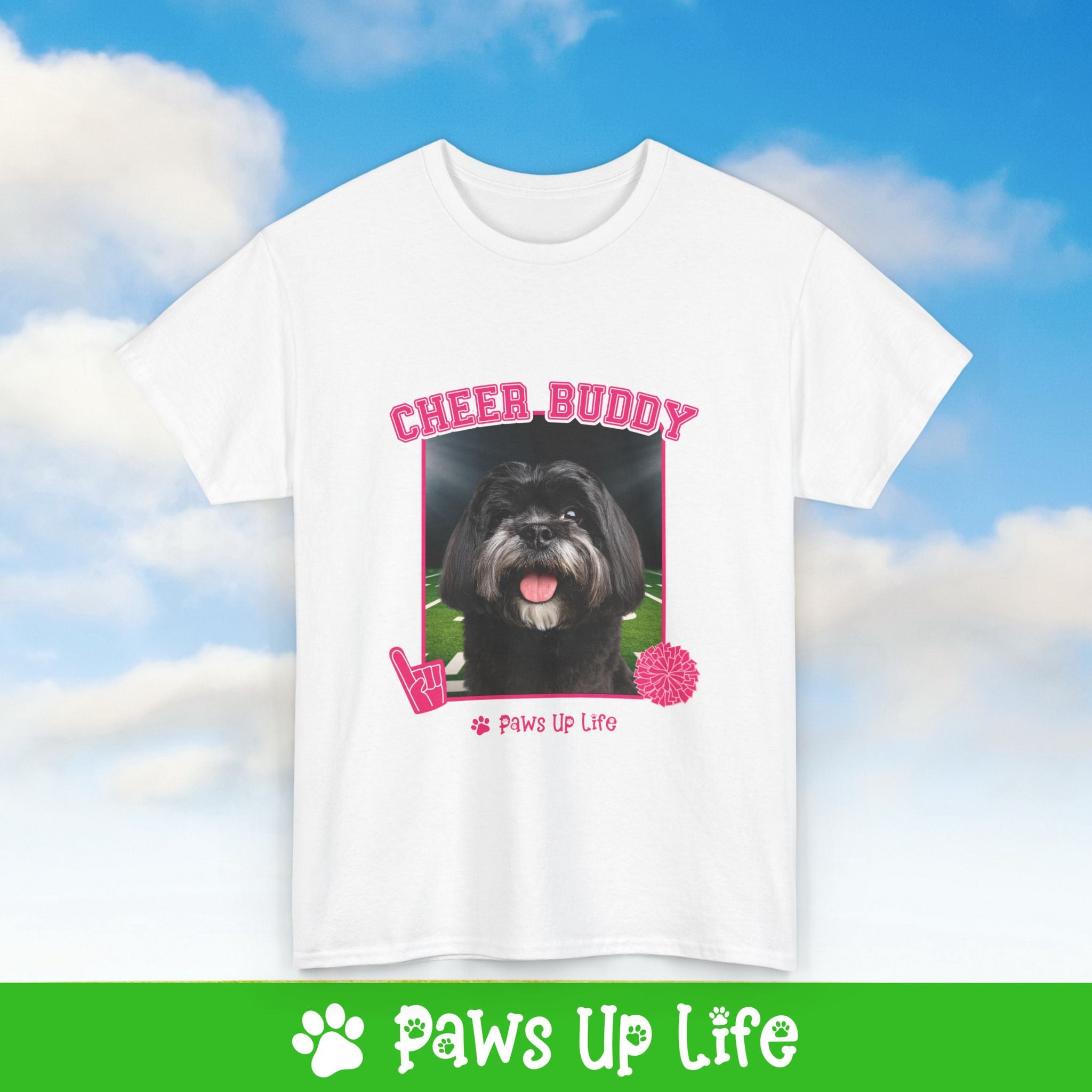 Black Lhasa Apso Football Cheer Buddy Cheerleading Dog Tee, Shirt, Unisex Pet Lover Gift, Dog Mom Dad Tshirt, Animal Rescue Advocate, Cute Puppy Graphic Top Classic Collar | Paws Up Life, LLC