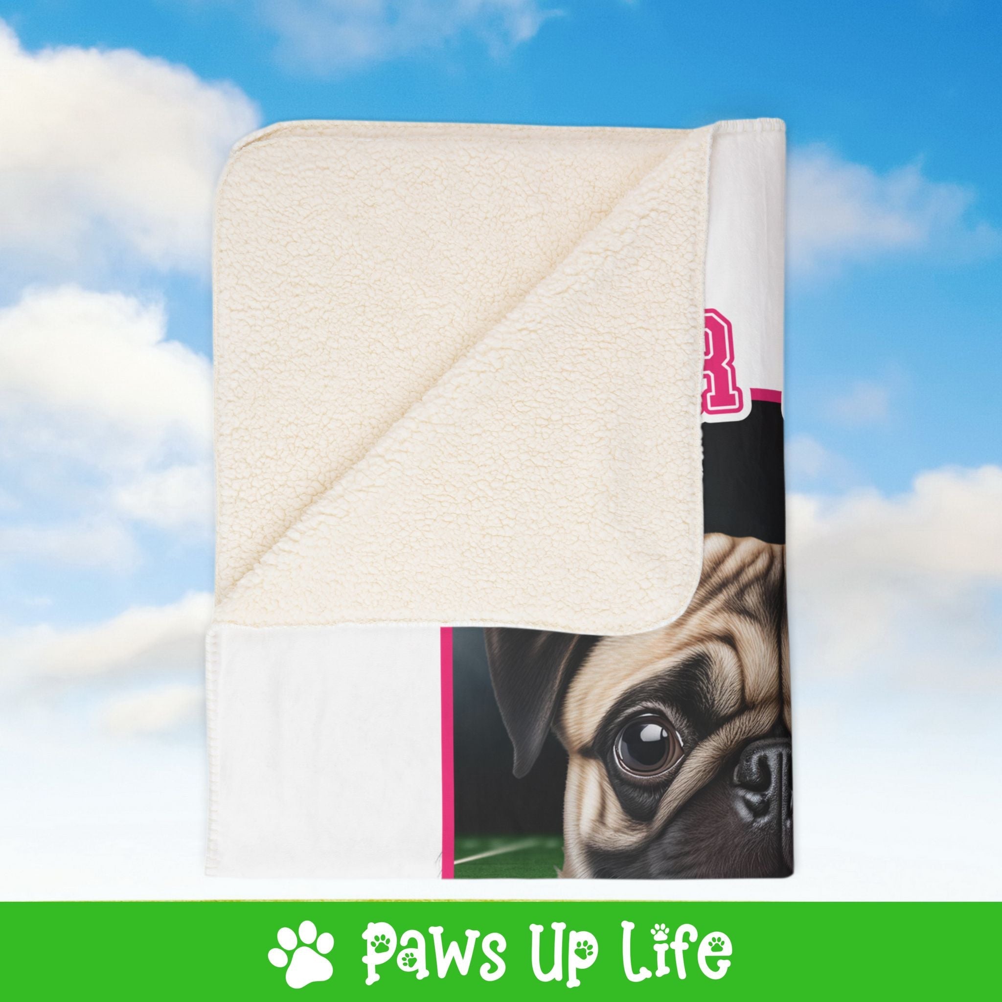 Pug Football Cheer Buddy Cheerleading Dog Fleece Sherpa Blanket - Perfect for Snuggling and Cozy Napping | Paws Up Life, LLC