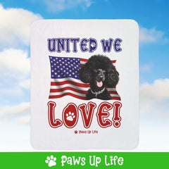 "United We Love" Black Poodle Patriotic Fleece Sherpa Blanket - Perfect for Snuggling and Cozy Napping