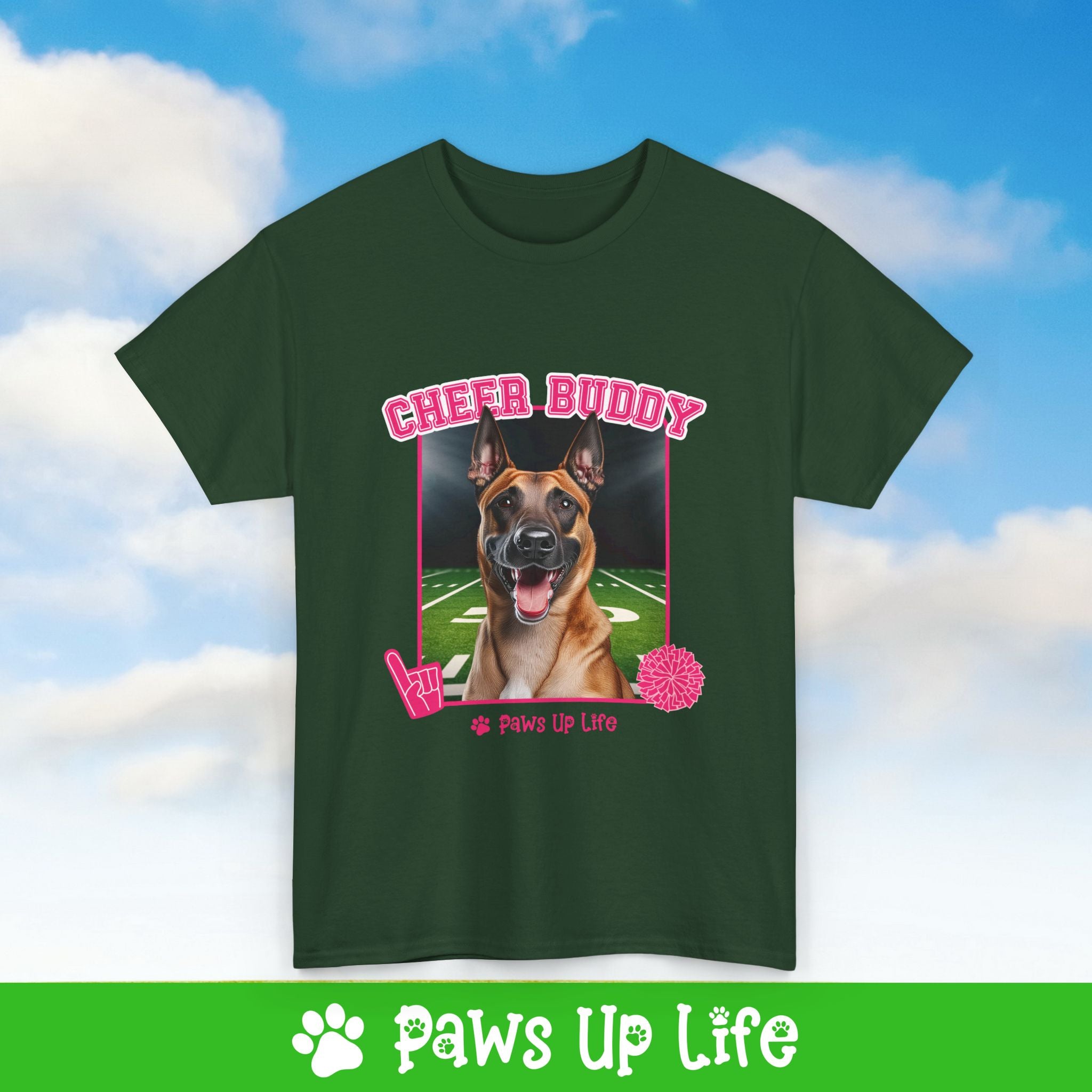 Belgian Malinois Cheer Buddy Cheerleading Dog Tee, Shirt, Unisex Pet Lover Gift, Dog Mom Dad Tshirt, Animal Rescue Advocate, Cute Puppy Graphic Top Classic Collar | Paws Up Life, LLC