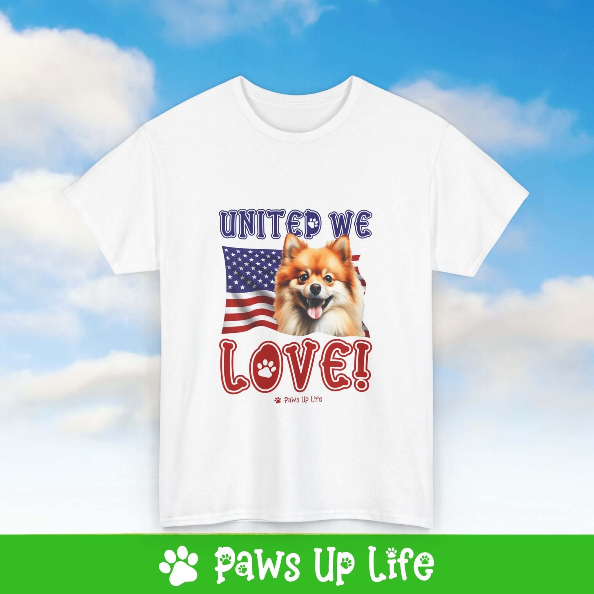 Pomeranian Dog United We Love Dog Tee, Shirt, Unisex Pet Lover Gift, Dog Mom Dad Tshirt, Animal Rescue Advocate, Cute Puppy Graphic Top Classic Collar | Paws Up Life, LLC