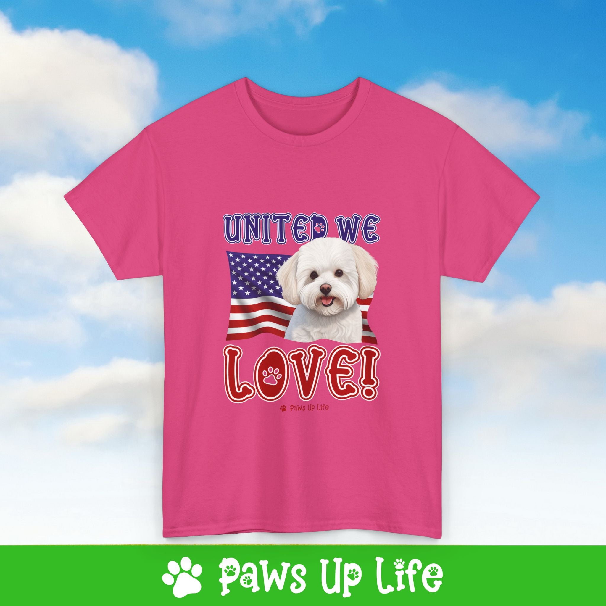 Bichon Frise Dog United We Love Dog Tee, Shirt, Unisex Pet Lover Gift, Dog Mom Dad Tshirt, Animal Rescue Advocate, Cute Puppy Graphic Top Classic Collar | Paws Up Life, LLC