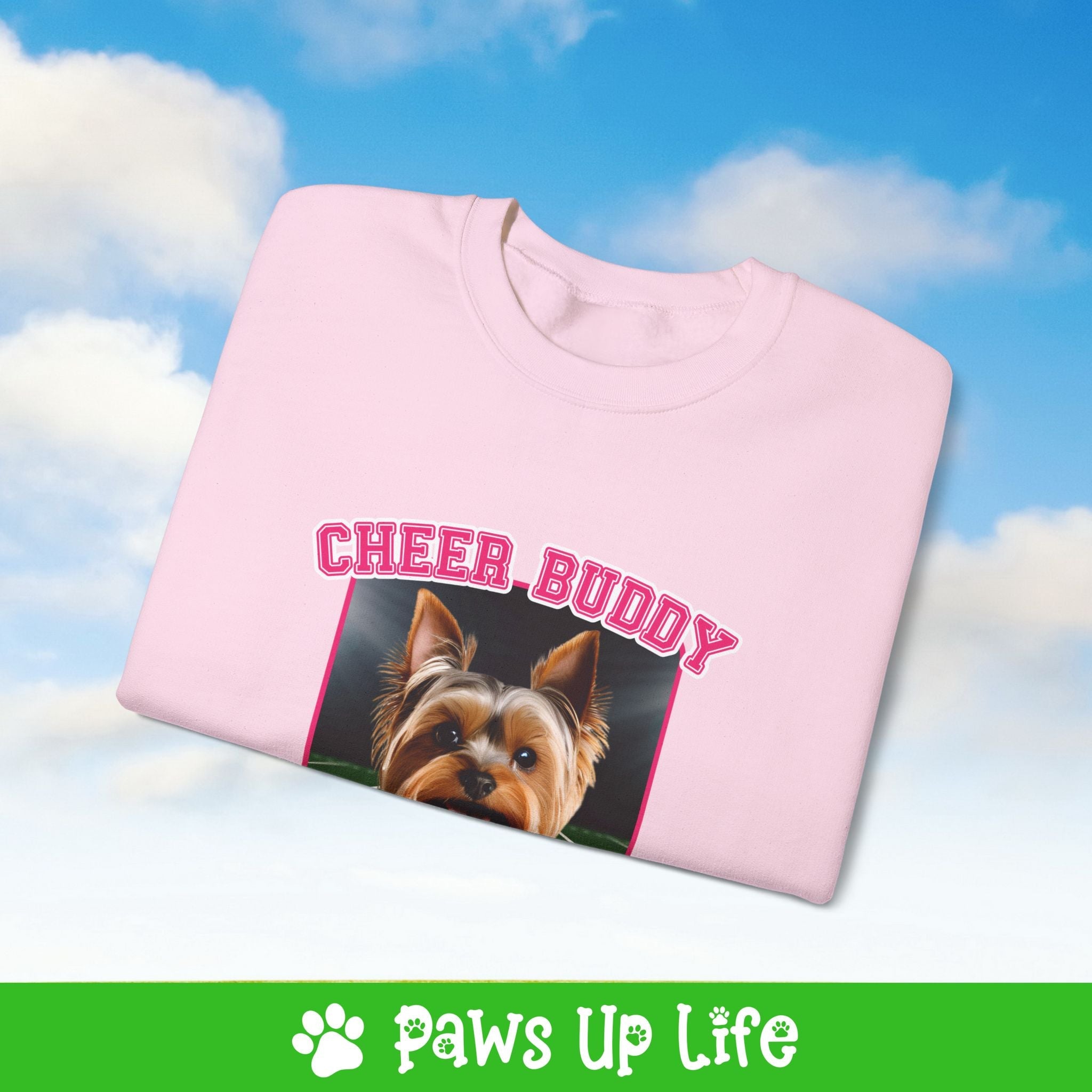 Yorkshire Terrier Football Cheer Buddy Cheerleading Dog Crewneck Sweatshirt, Unisex Gift for Animal Lovers, Dog Mom Dad Sweatshirt, Cute Dog Lover Apparel, Fun Pet | Paws Up Life, LLC