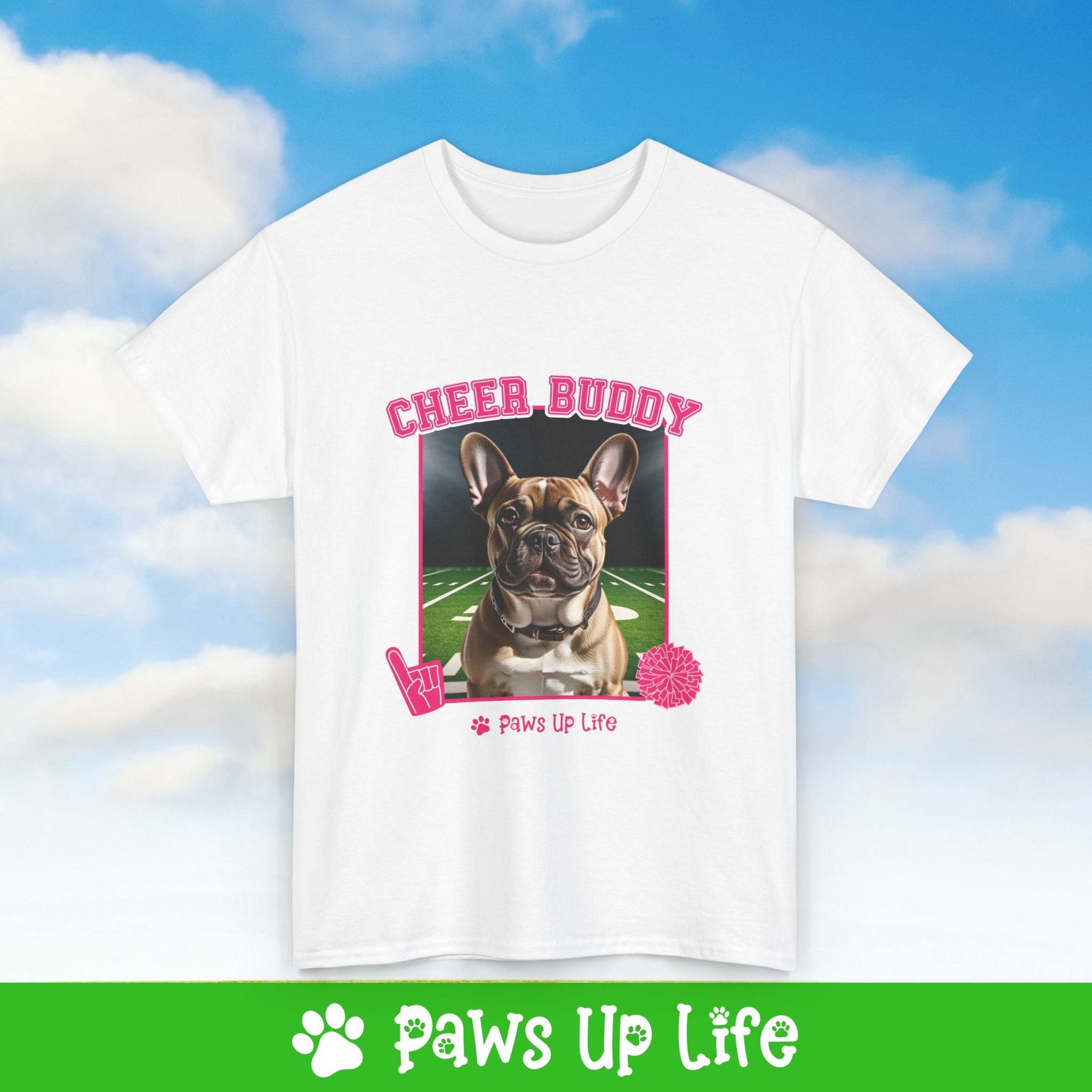 French Bulldog Football Cheer Buddy Cheerleading Dog Tee, Shirt, Unisex Pet Lover Gift, Dog Mom Dad Tshirt, Animal Rescue Advocate, Cute Puppy Graphic Top Classic Collar | Paws Up Life, LLC