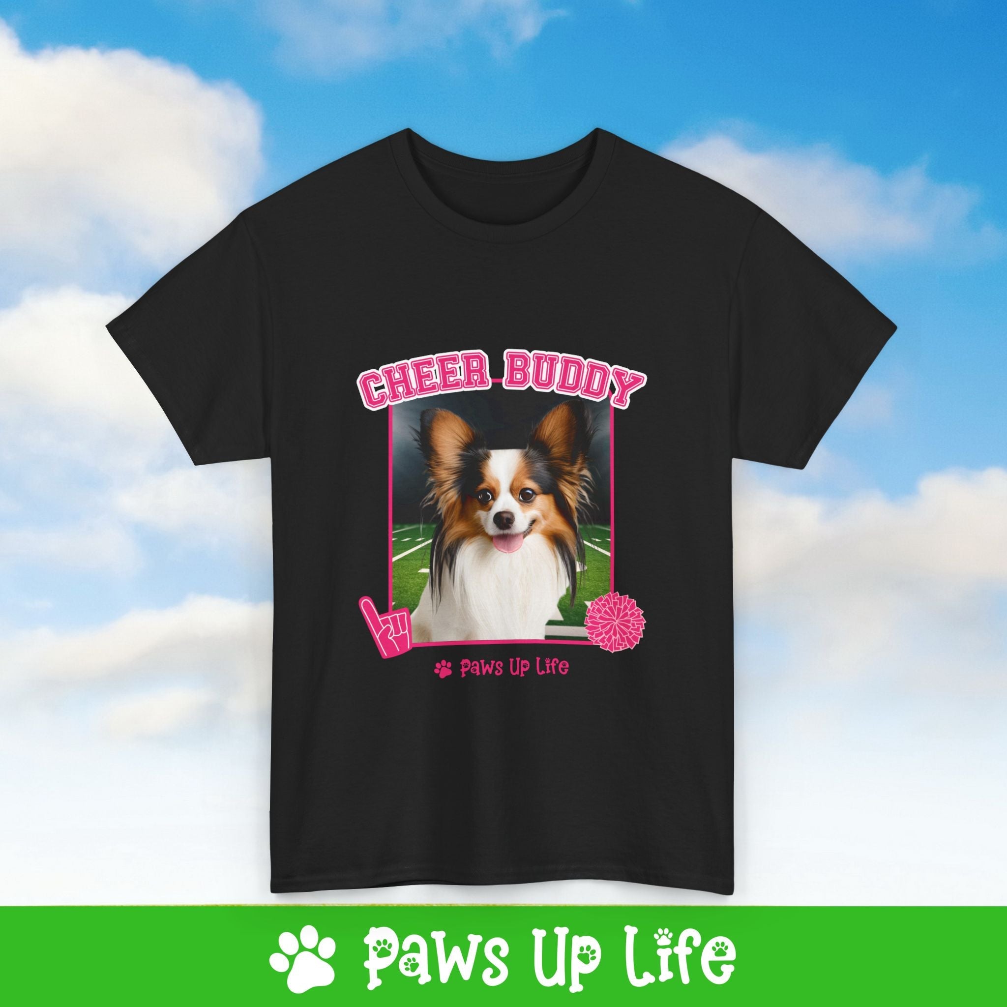 Papillon Football Cheer Buddy Cheerleading Dog Tee, Shirt, Unisex Pet Lover Gift, Dog Mom Dad Tshirt, Animal Rescue Advocate, Cute Puppy Graphic Top Classic Collar | Paws Up Life, LLC