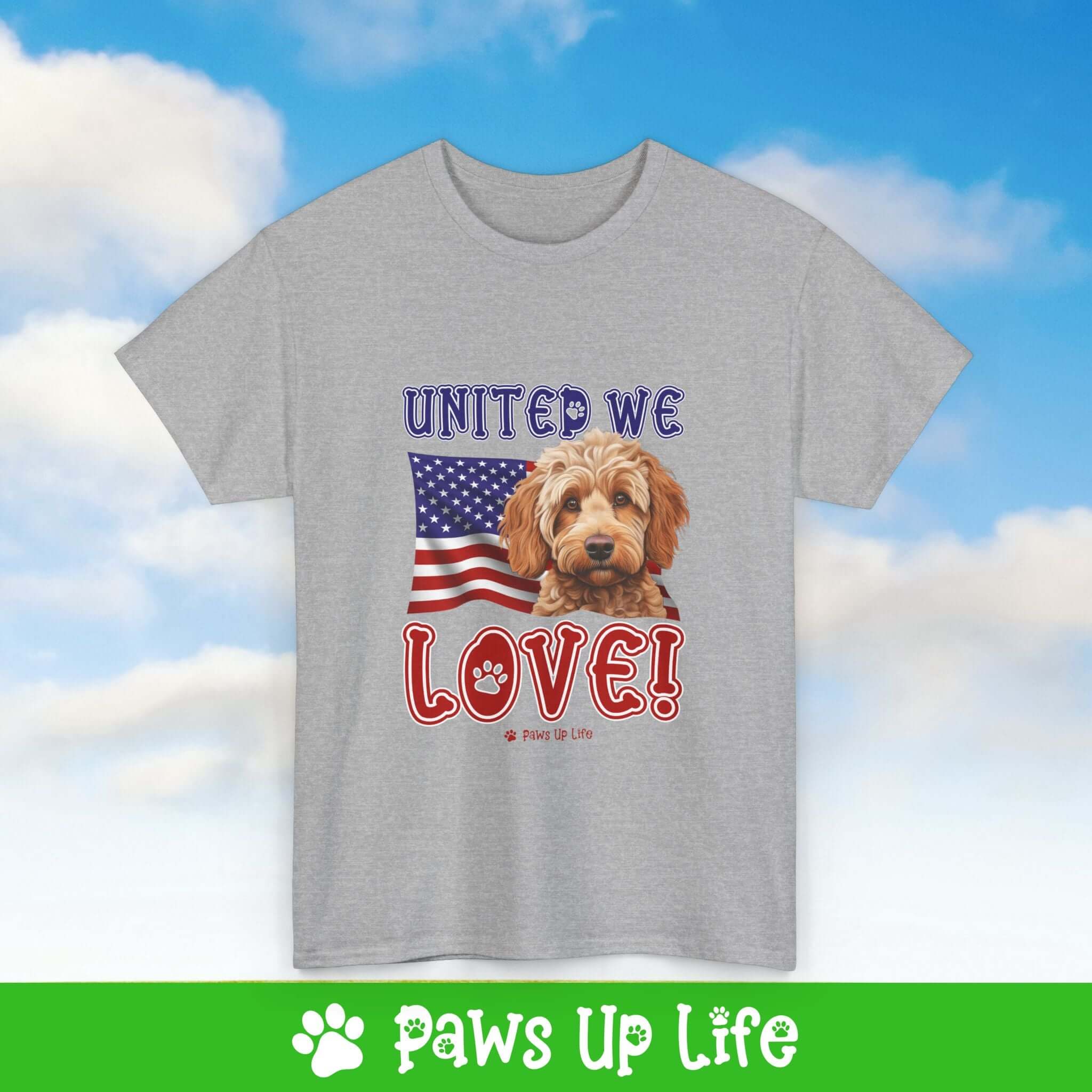 "United We Love" Spoodle Lover T-Shirt – Perfect Patriotic Gift for Dog Lovers, Unisex Dog Mom & Dad Tee with a Fun Dog Design